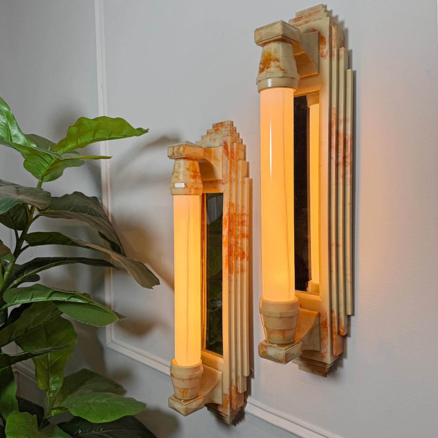 Art Deco Skyscraper Bakelite Mirrored Wall Lights
