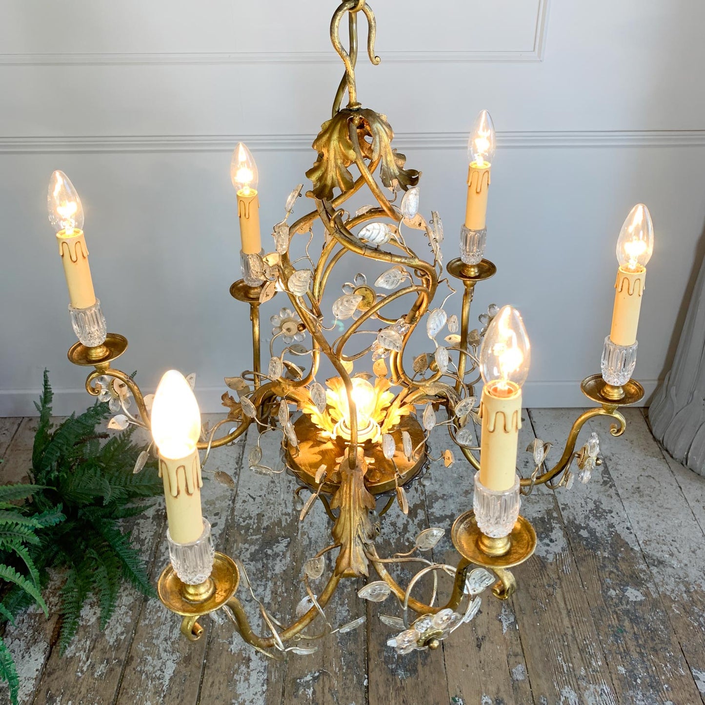 1950's Banci Firenze Gilt Crystal Floral Chandelier