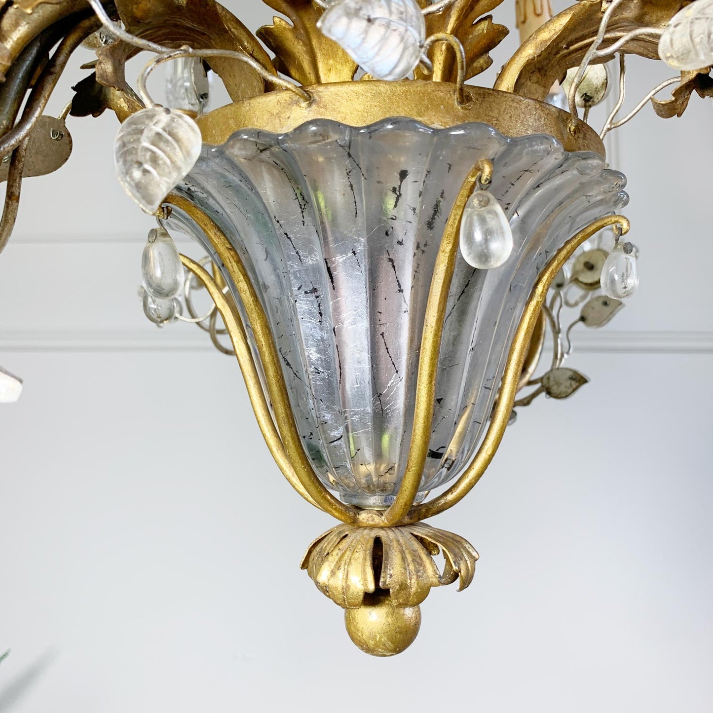 1950's Banci Firenze Gilt Crystal Floral Chandelier