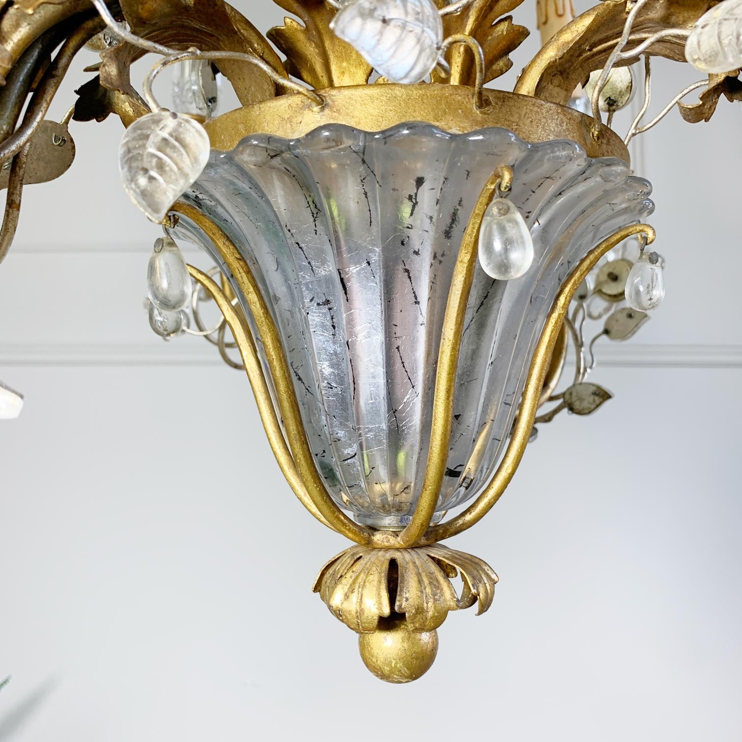 1950's Banci Firenze Gilt Crystal Floral Chandelier