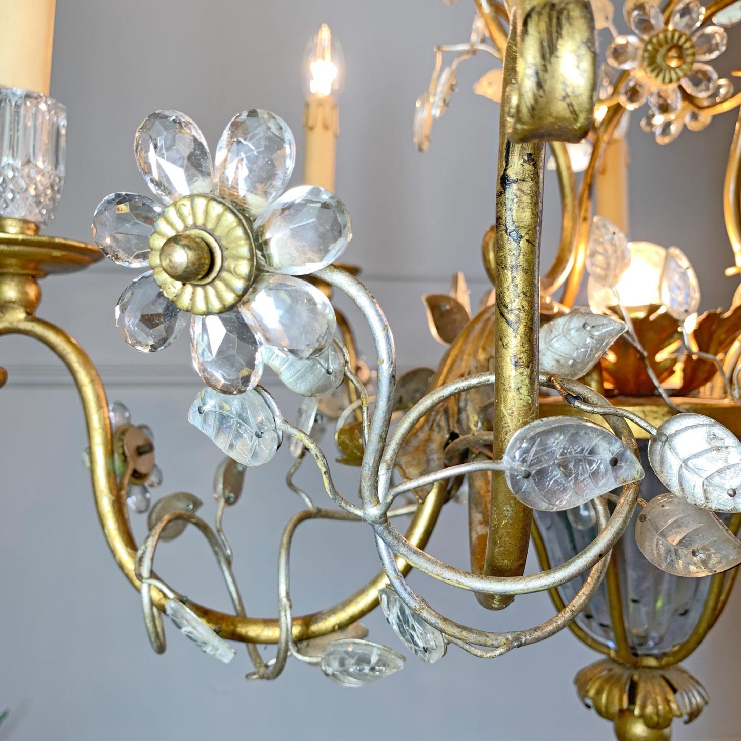 1950's Banci Firenze Gilt Crystal Floral Chandelier