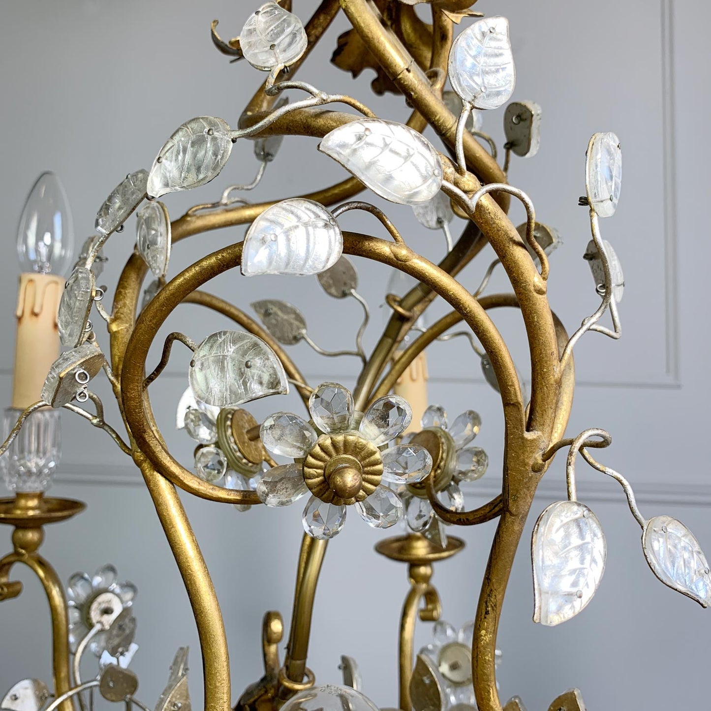 1950's Banci Firenze Gilt Crystal Floral Chandelier