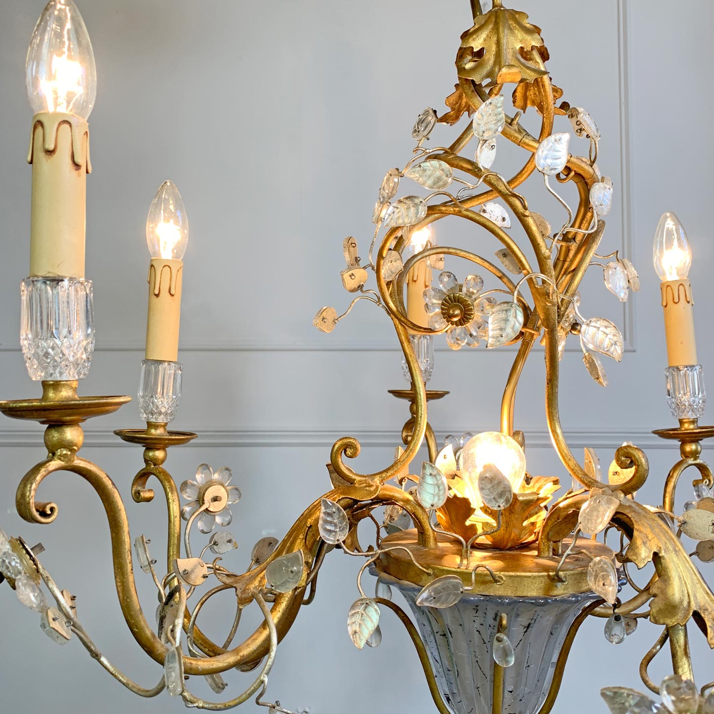 1950's Banci Firenze Gilt Crystal Floral Chandelier