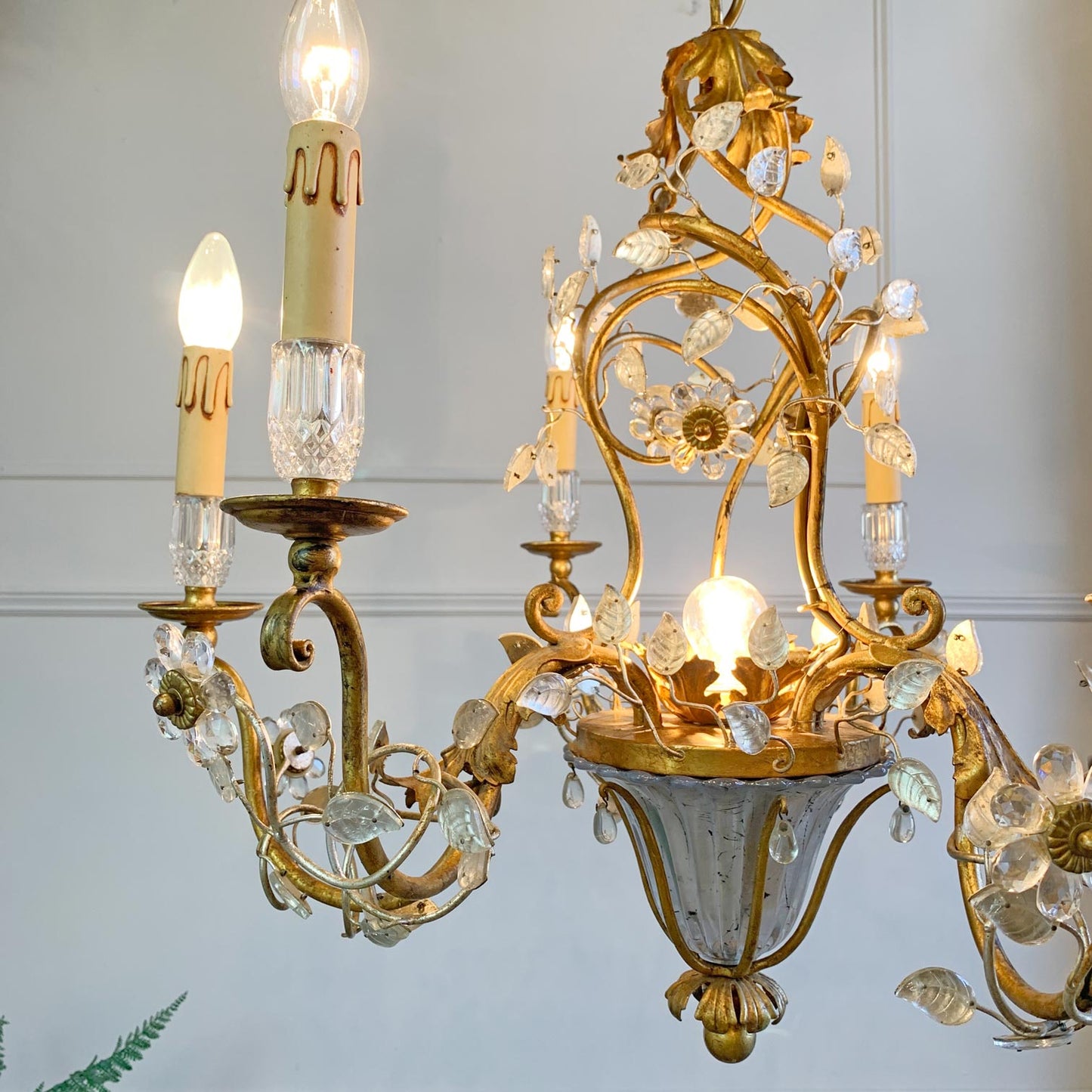 1950's Banci Firenze Gilt Crystal Floral Chandelier