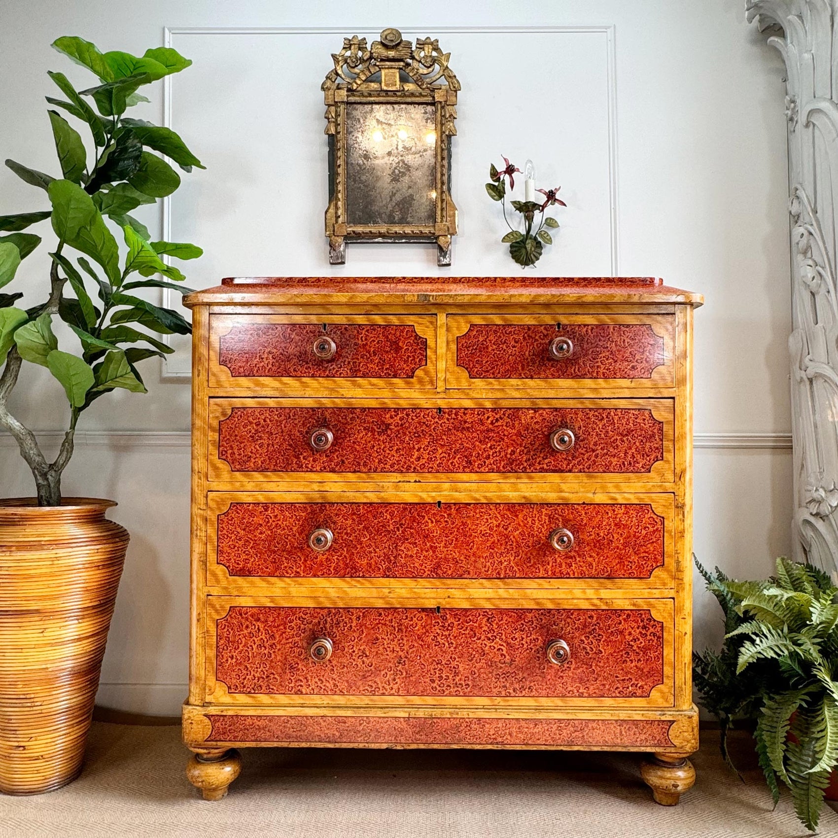 Biedermeier Scumble and Faux Burlwood Painted Chest of Drawers