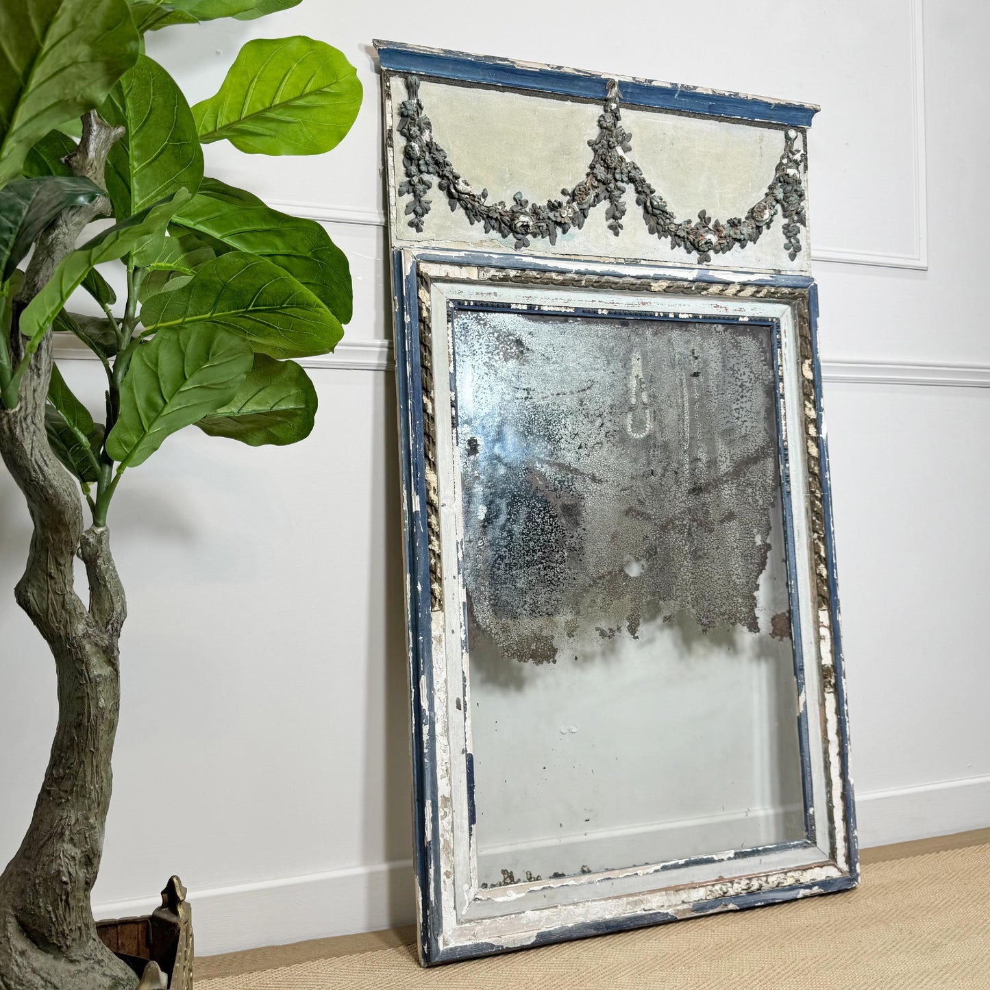 Antique Blue and White Gilt Gesso Wall Mirror Circa 1800