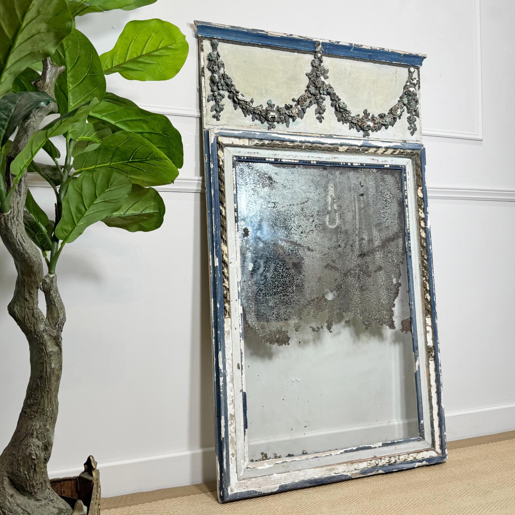 Antique Blue and White Gilt Gesso Wall Mirror Circa 1800