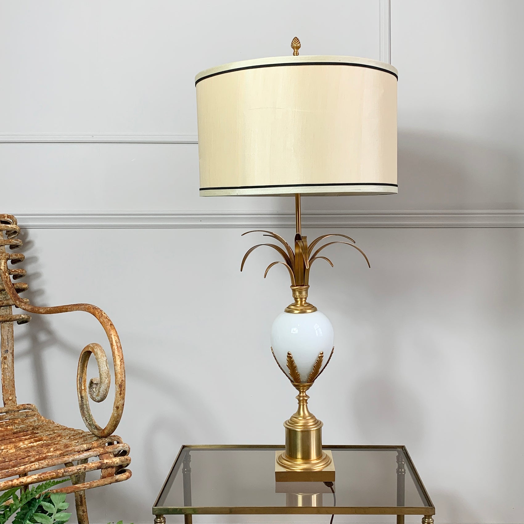 Maison S.A Boulanger White Opalescent Ostrich Egg Lamp