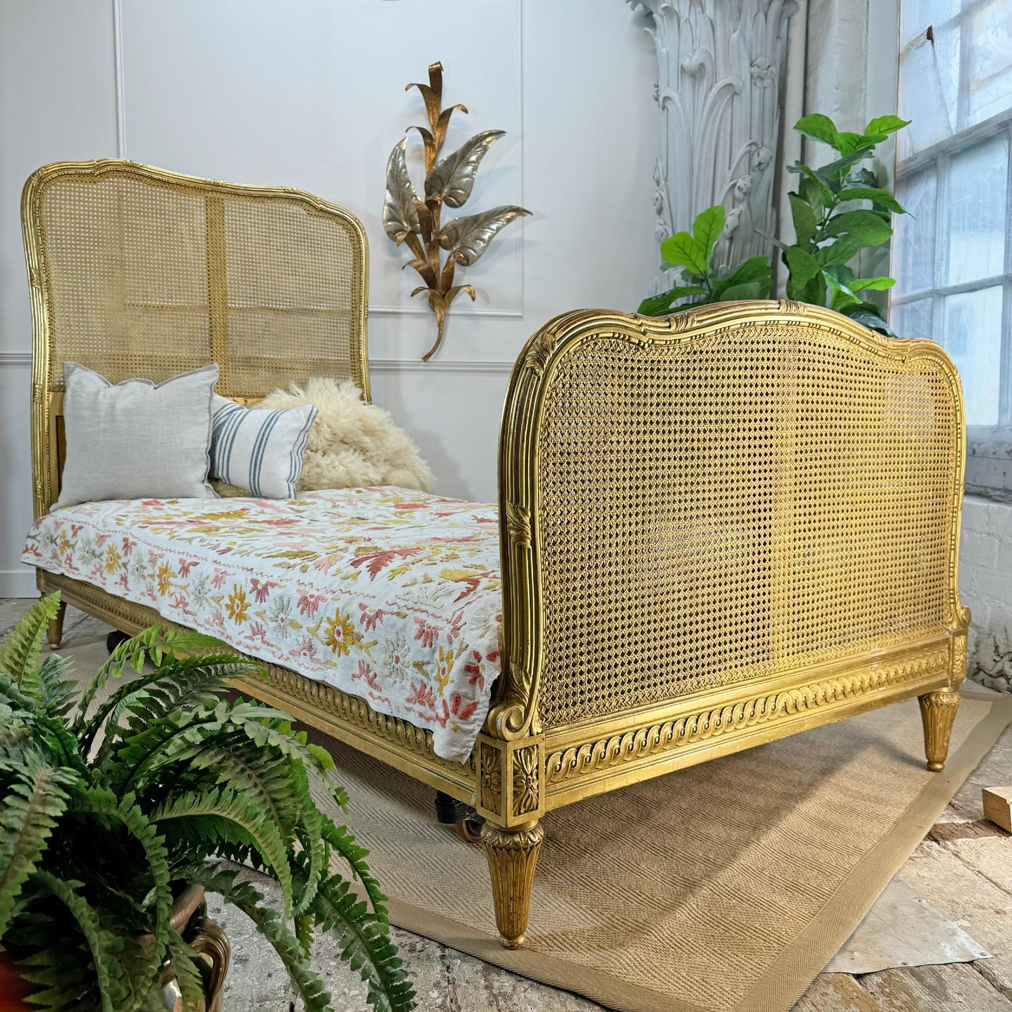 Giltwood Bergere Cane Bed Maple and Co of England Circa 1900