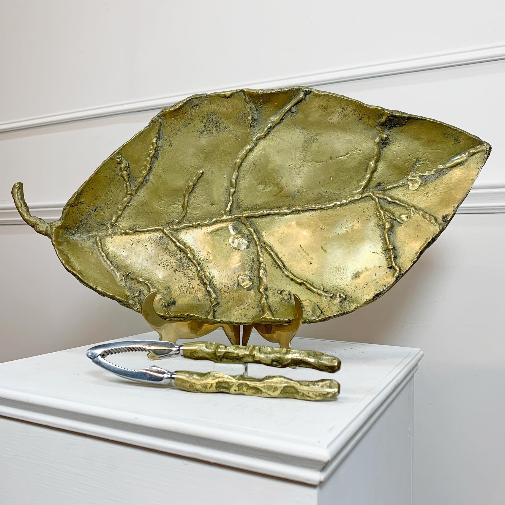 Decorative Brass Leaf Sculpture and Nut Cracker By David Marshall 1970's