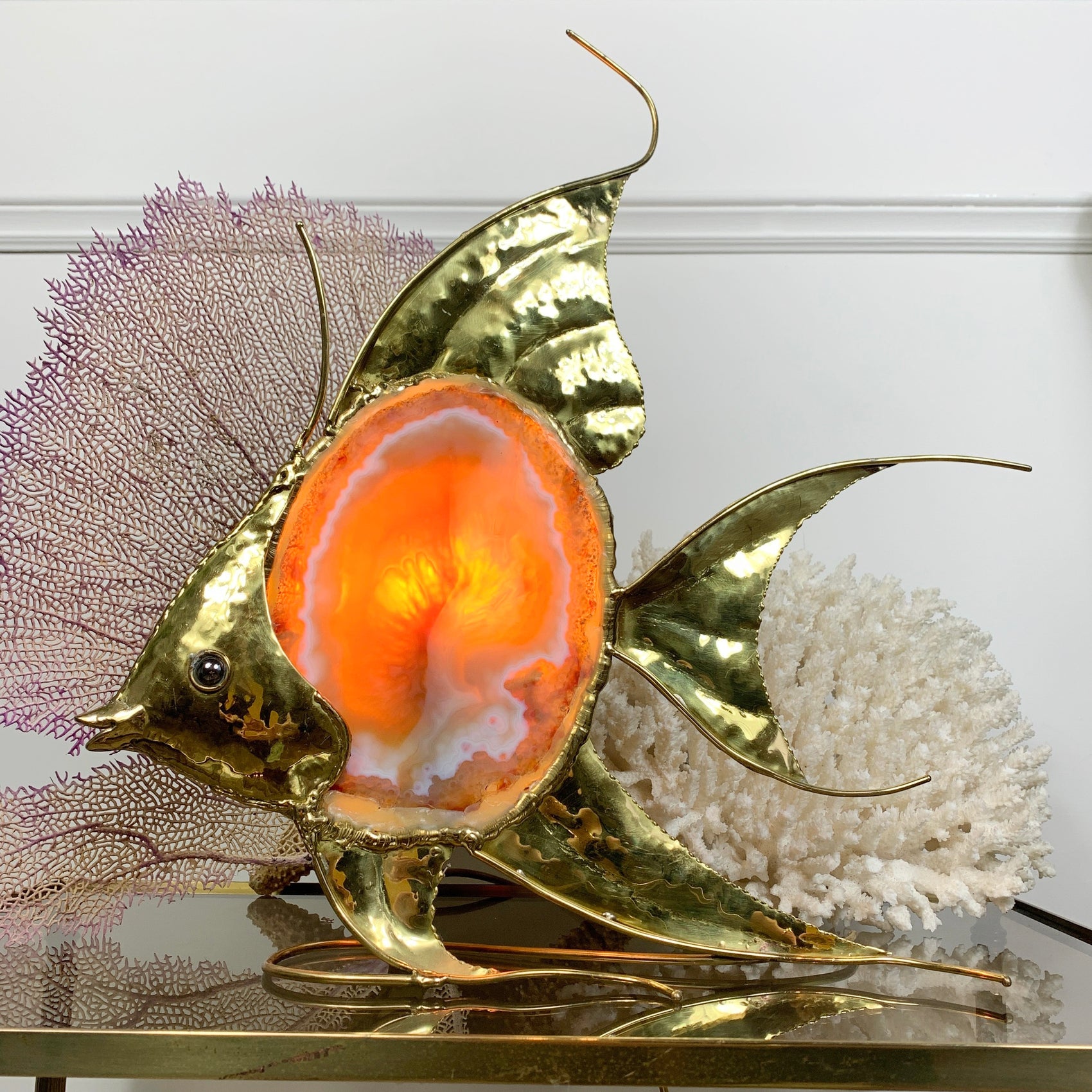 Duval Brasseur Large Gold Agate Angel Fish Lamp