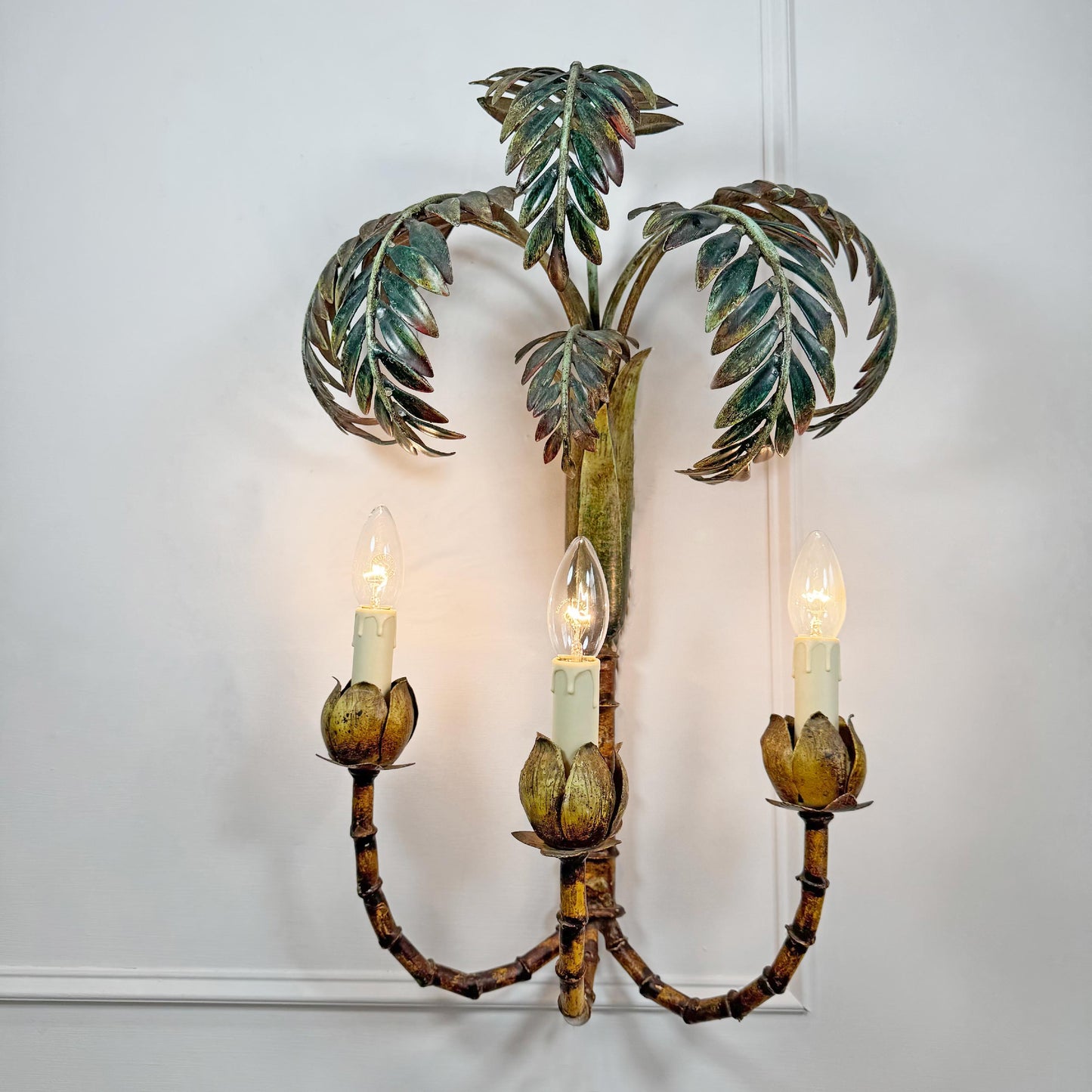 Antique Faux Bamboo Palm Leaf Wall Light France 1930's