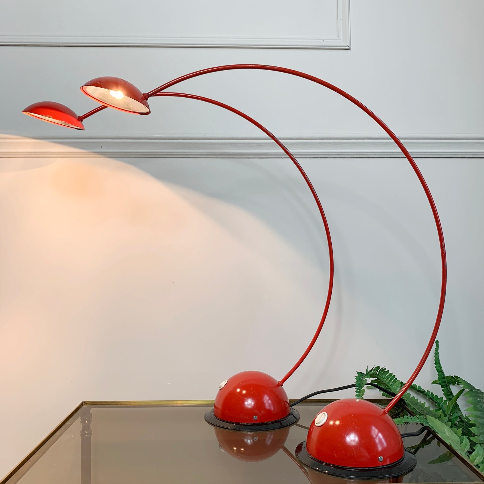 1980's Fischer Leuchten Red Crescent Desk Lamps