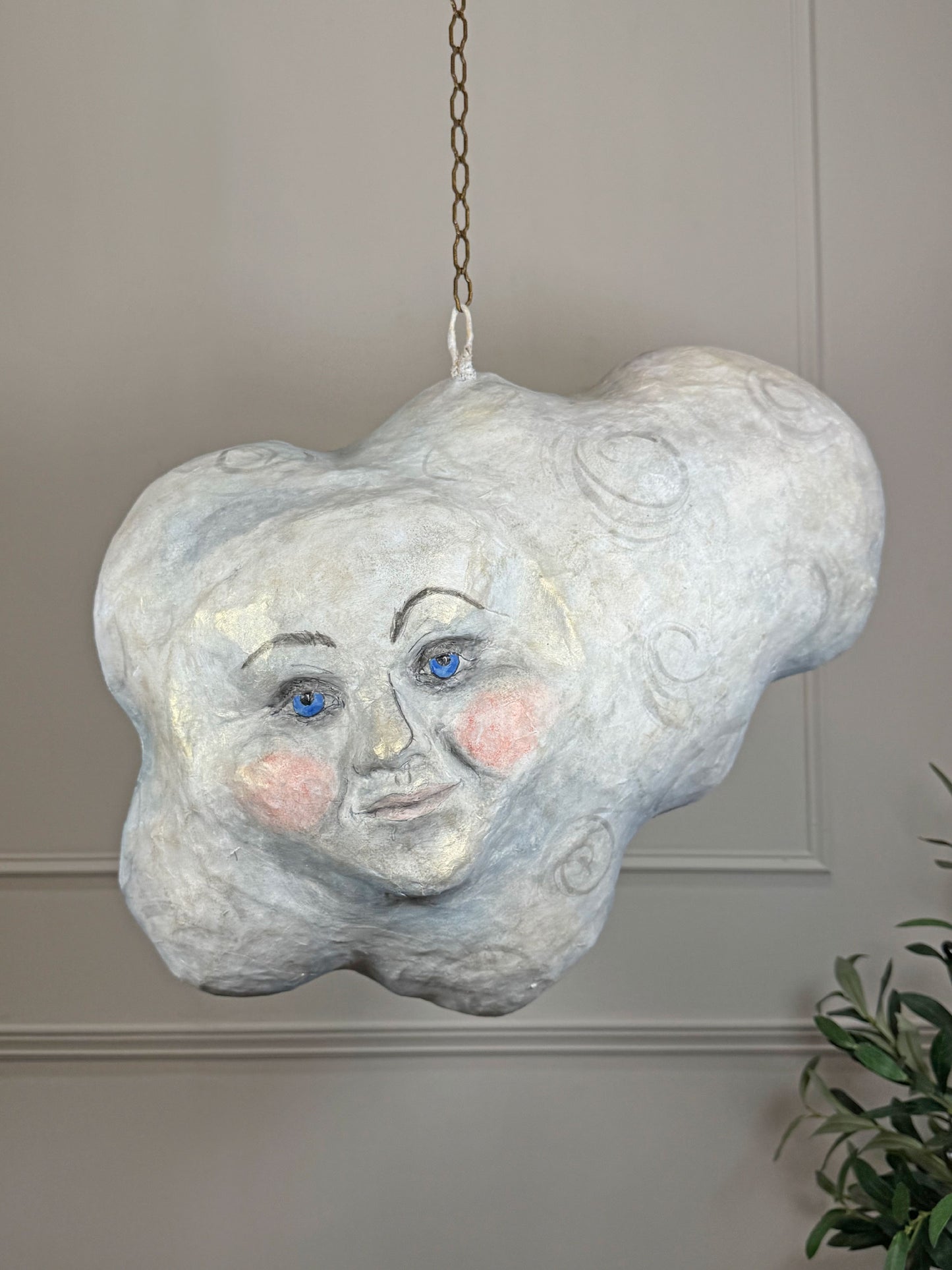 Large Folk Art Papier Mache Cloud With Face