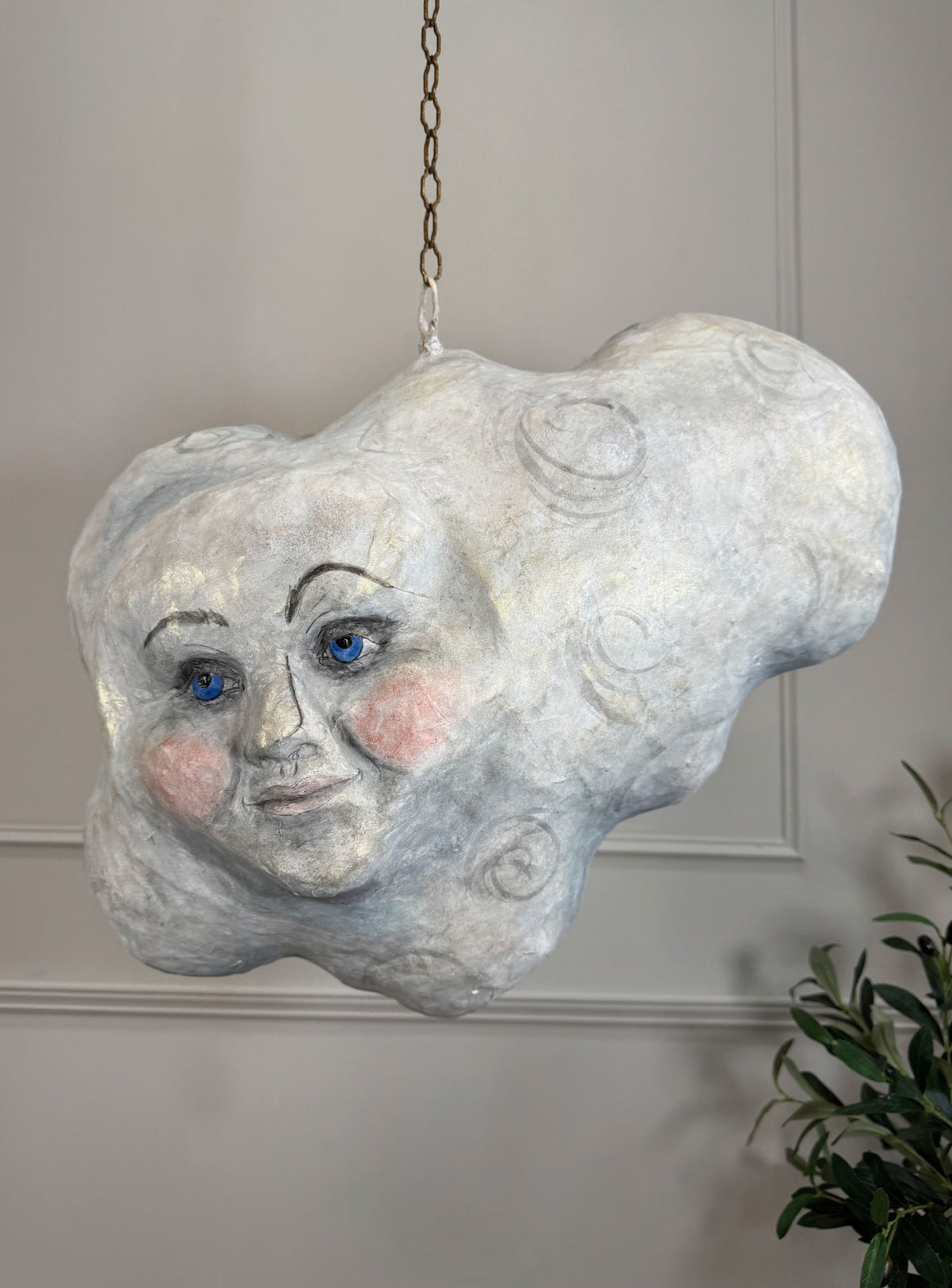 Large Folk Art Papier Mache Cloud With Face