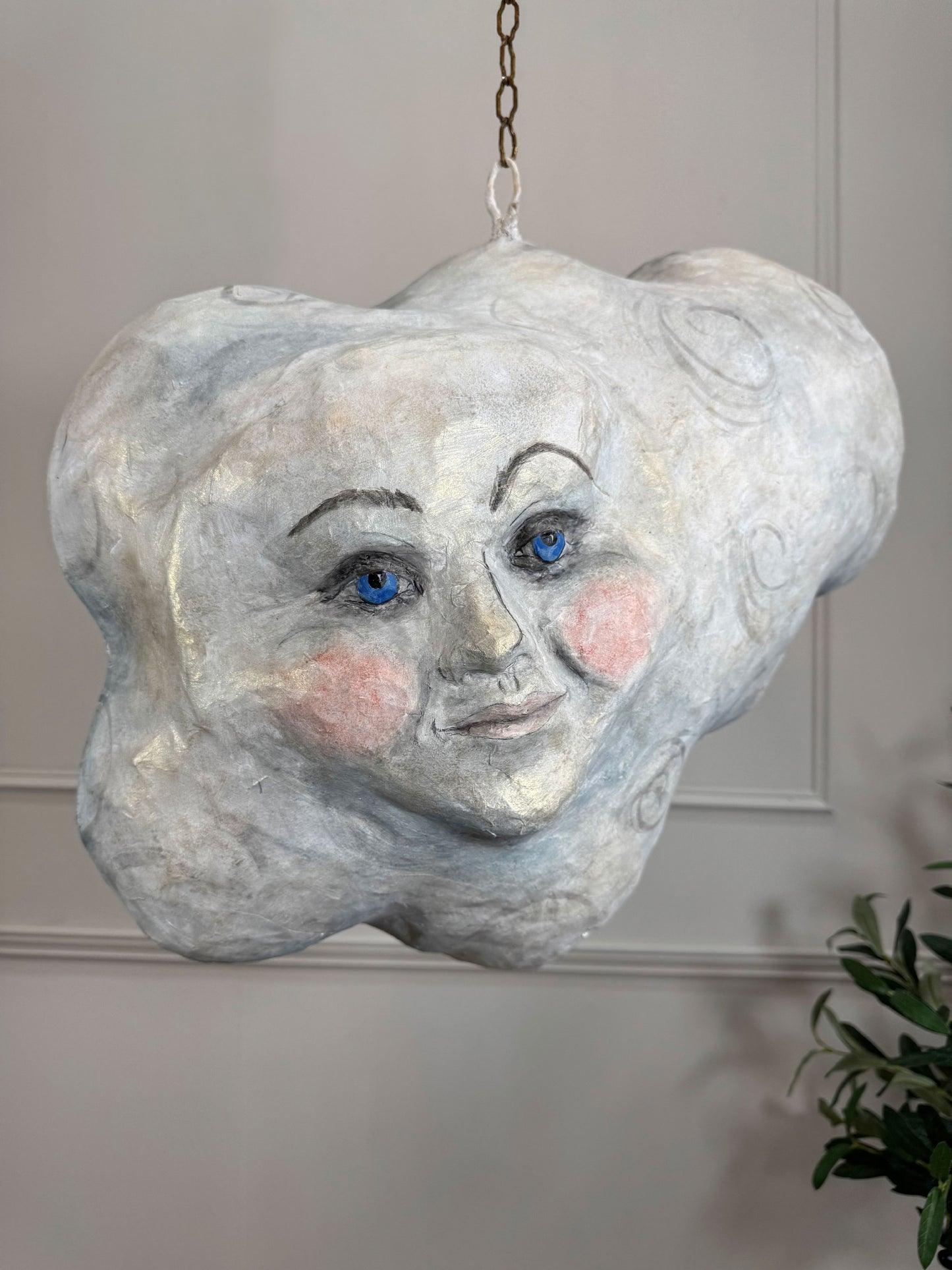 Large Folk Art Papier Mache Cloud With Face