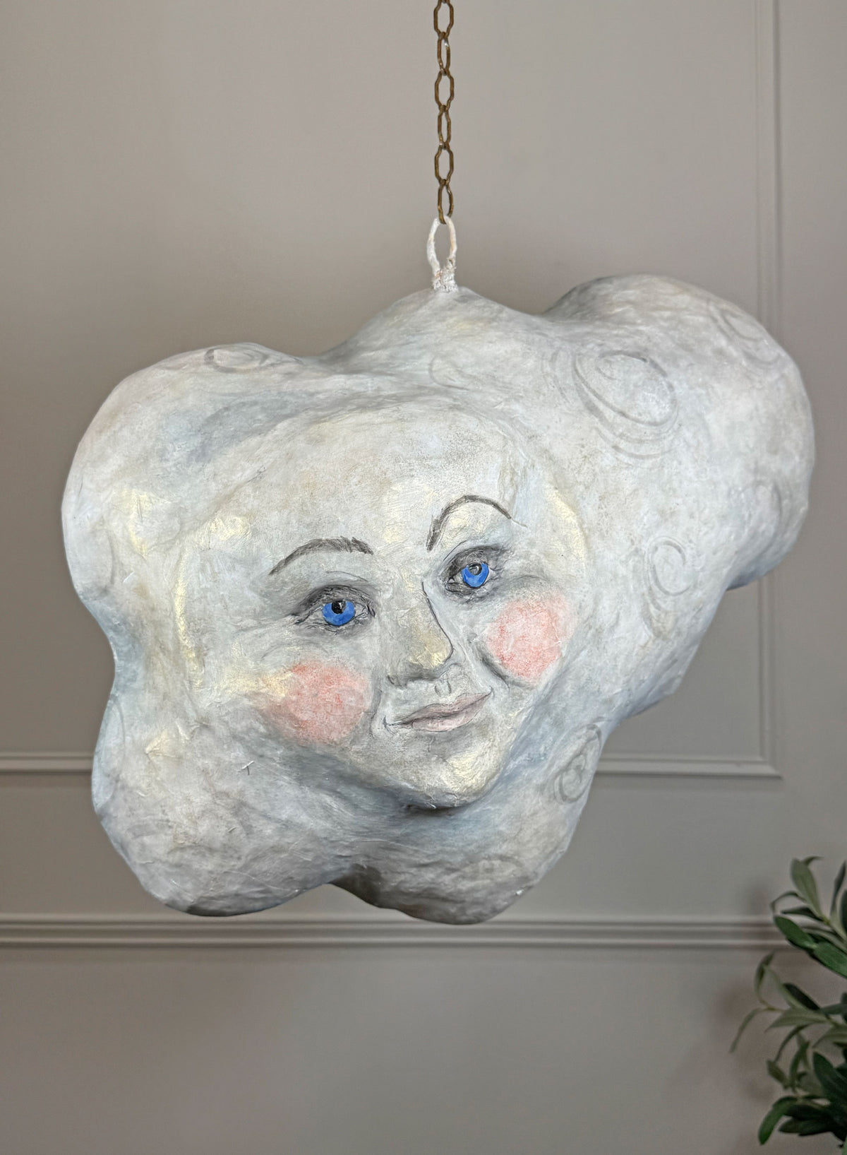 Large Folk Art Papier Mache Cloud With Face