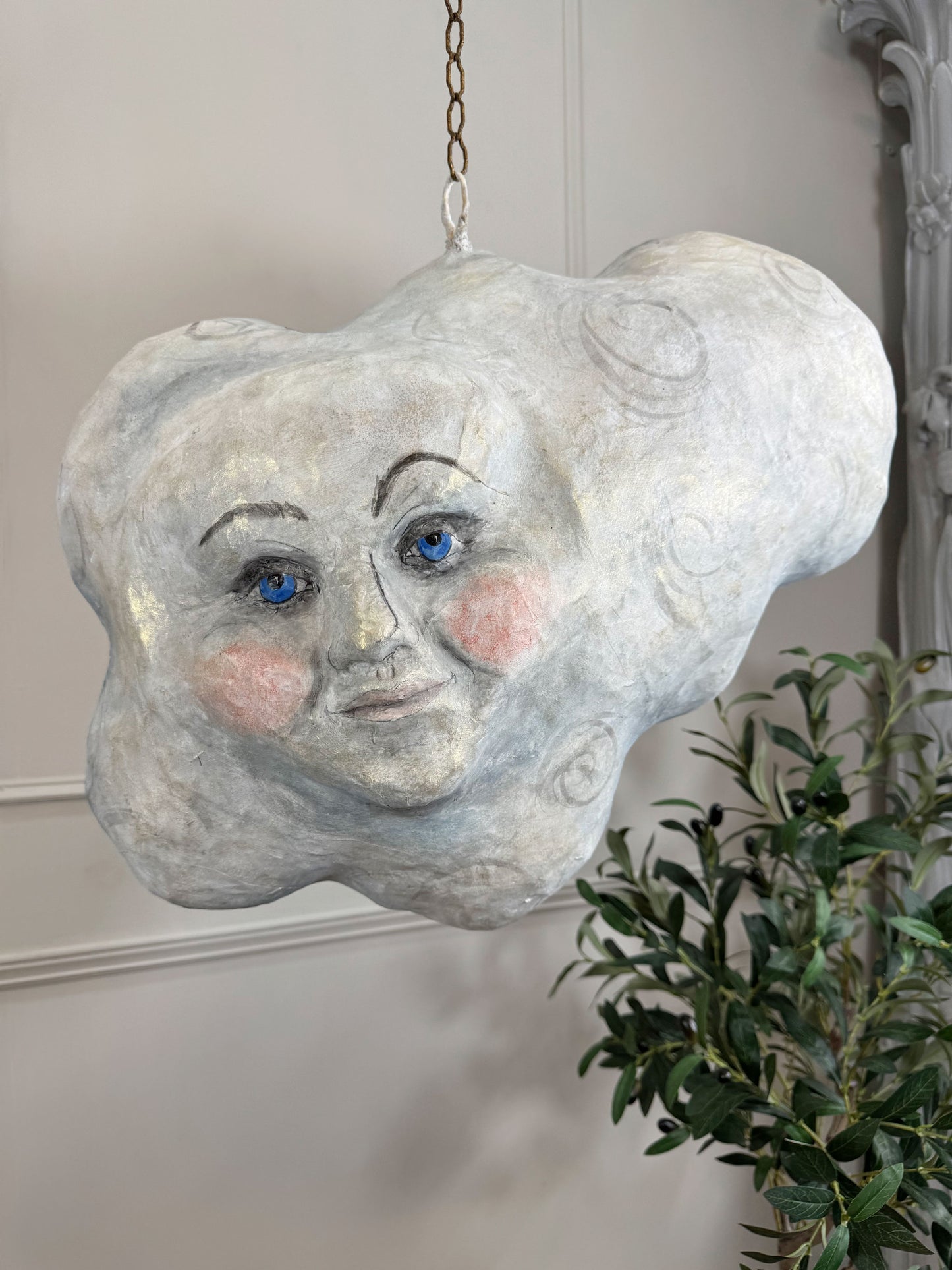 Large Folk Art Papier Mache Cloud With Face