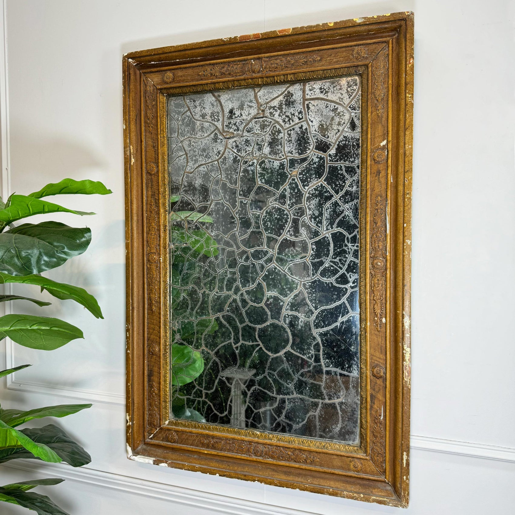 Silver Backed Crackle Foxed Giltwood Mirror 19th Century