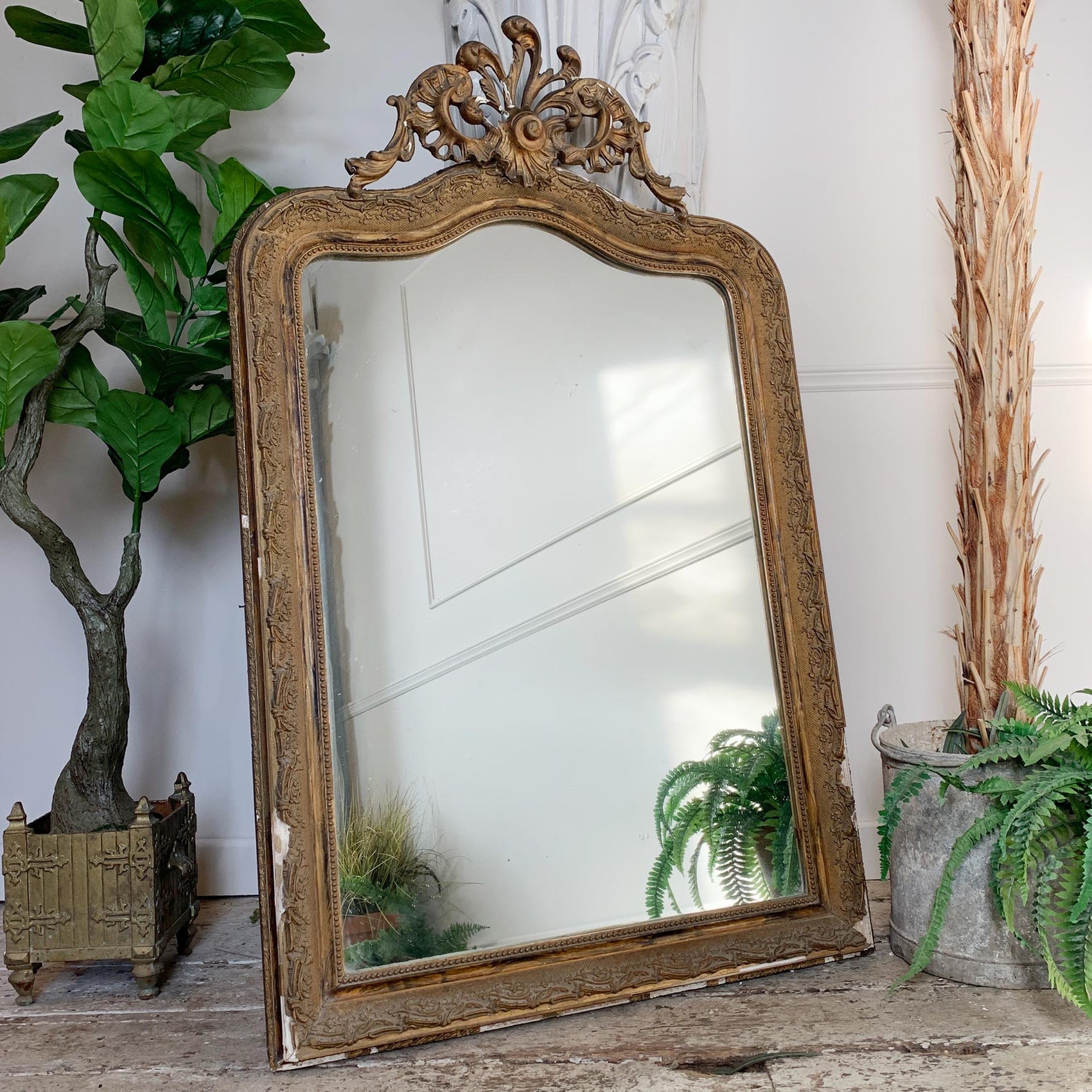 19th Century French Crested Gold Gesso Mirror