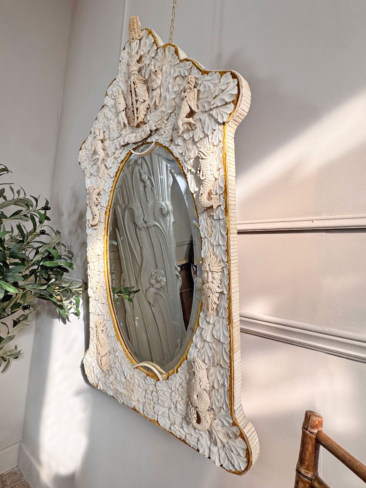 An Exceptional 19th-Century French Dieppe Carved Bone Wall Mirror