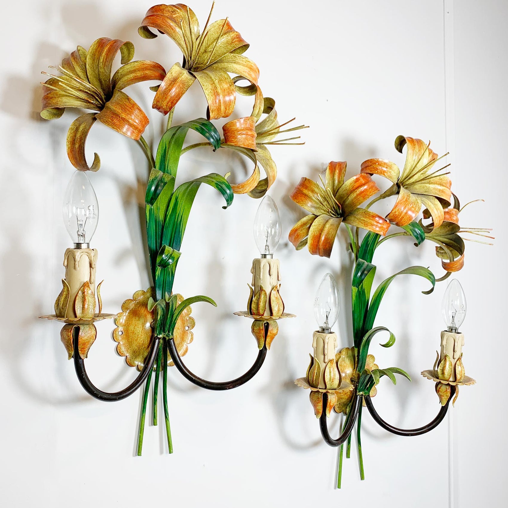 Italian Lily Tole Wall Lights 1970's