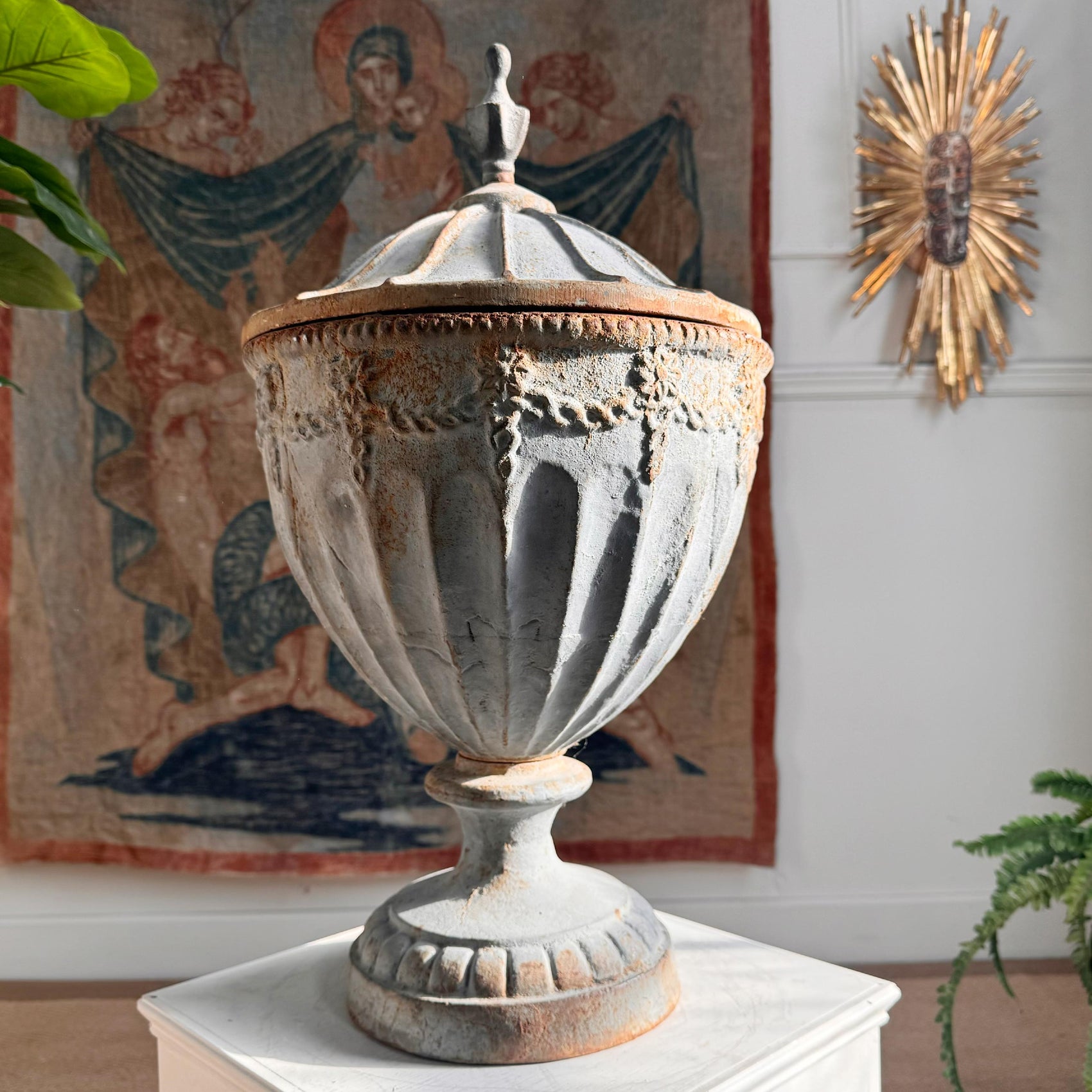 Antique Adam Style Cast Iron Urn attributed to the Carron Iron Works