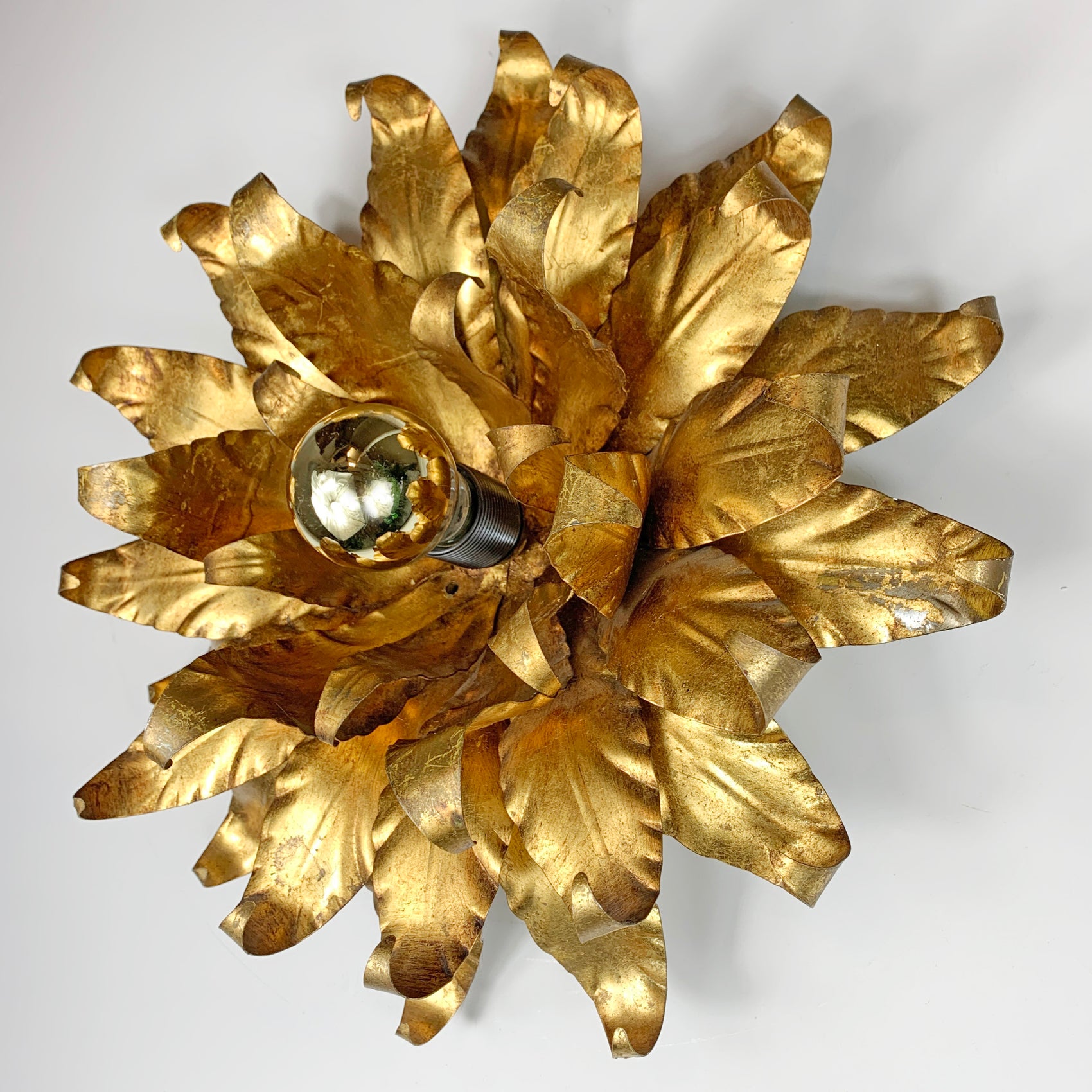 Large Gold Toleware Italian Flower Light 1960's