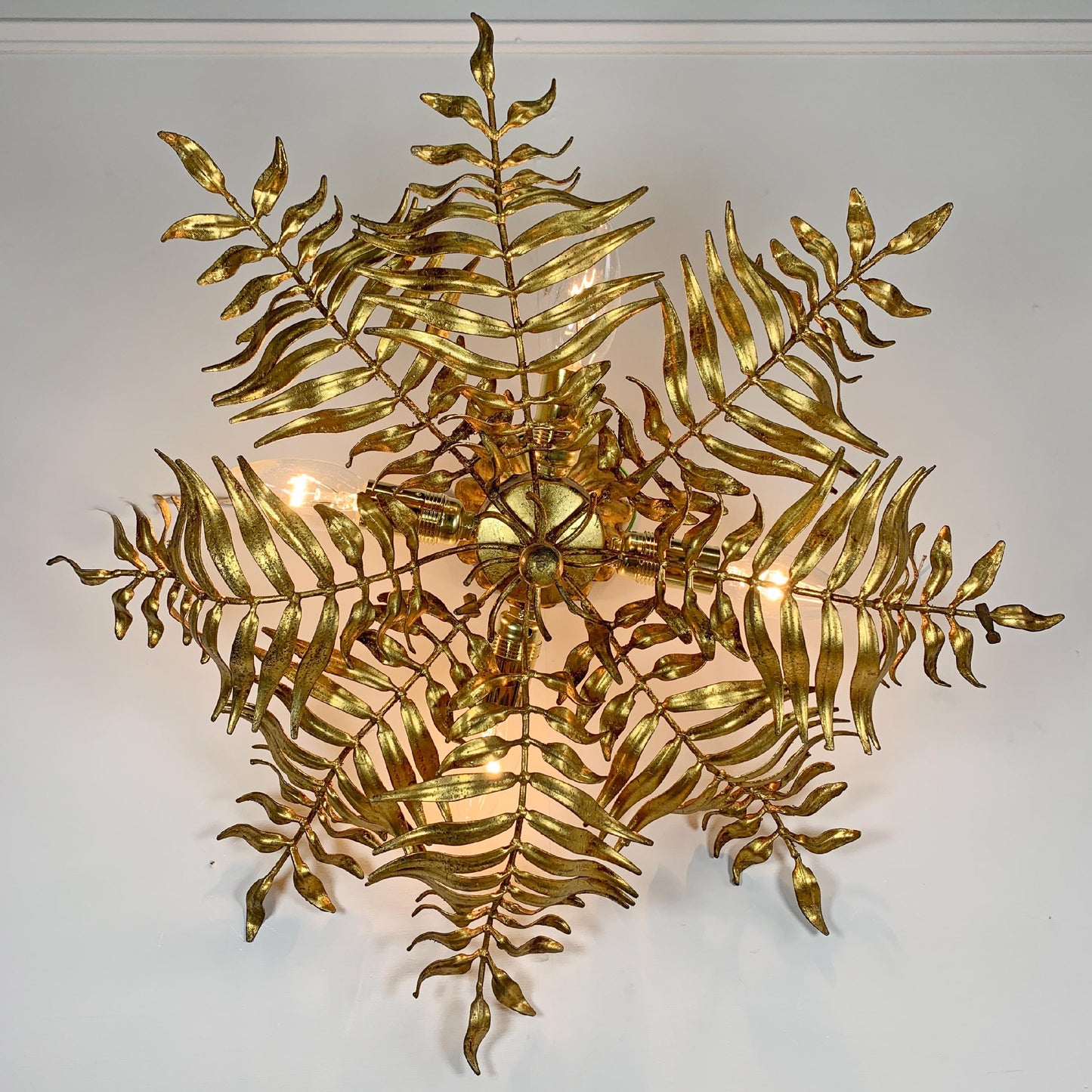 1950's Italian Gilt Leaf Fern Ceiling Light