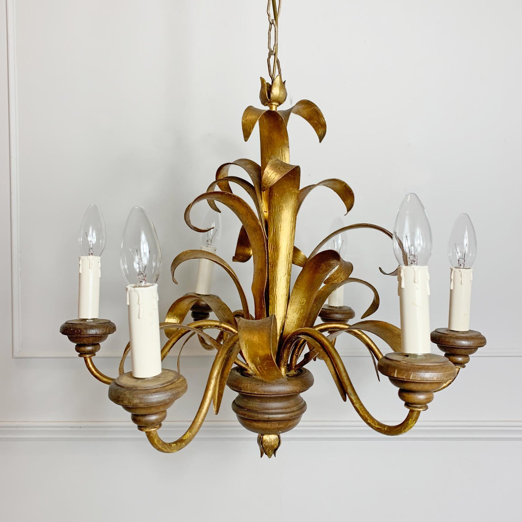 Italian Broad Leaf Gold Chandelier 1970's