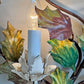 Exceptional Large Italian Hand Painted Holly Leaf and Flower Wall Sconce 1950's