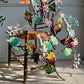 Exceptional Large Italian Hand Painted Holly Leaf and Flower Wall Sconce 1950's