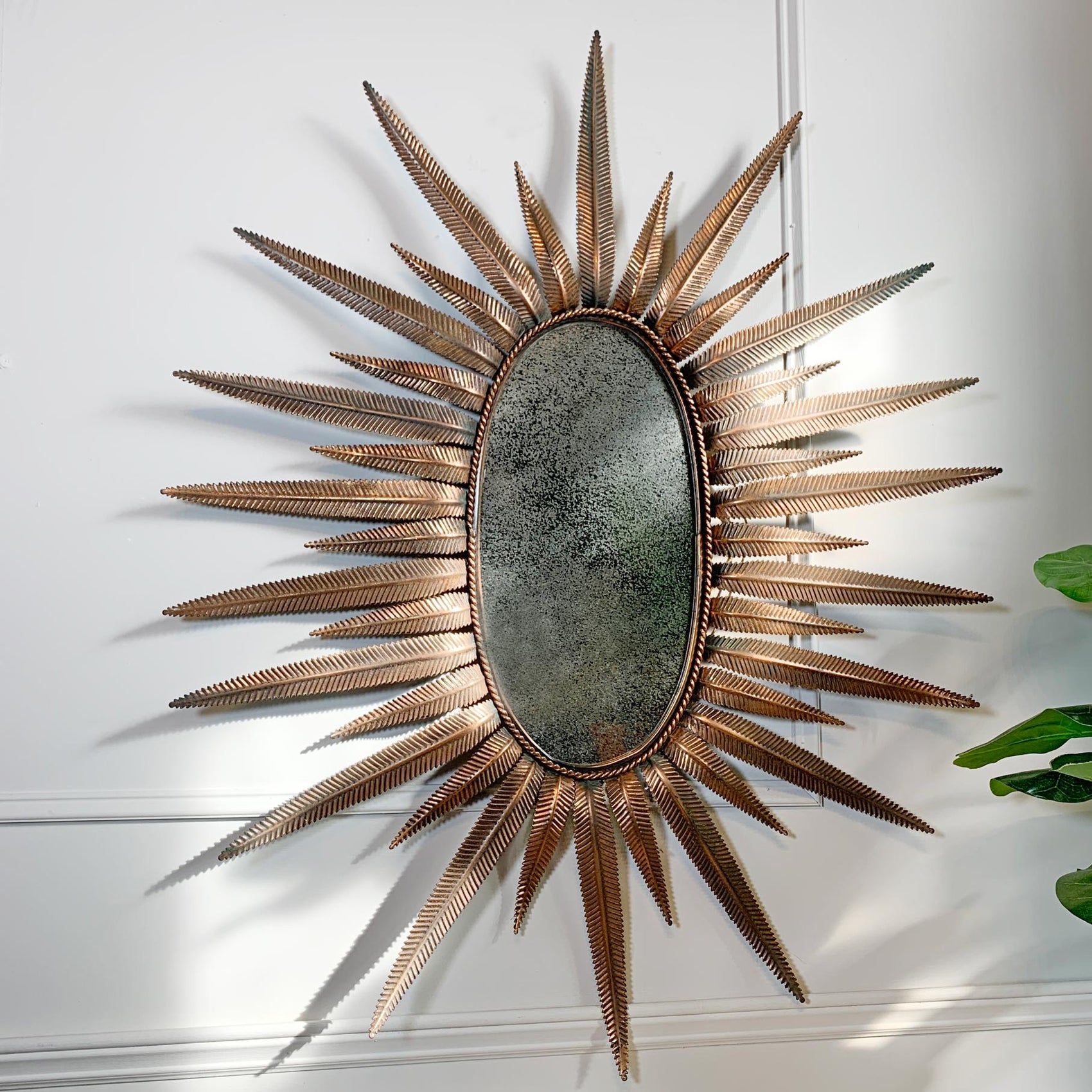 1970's Italian Copper Feathered Sunburst Mirror