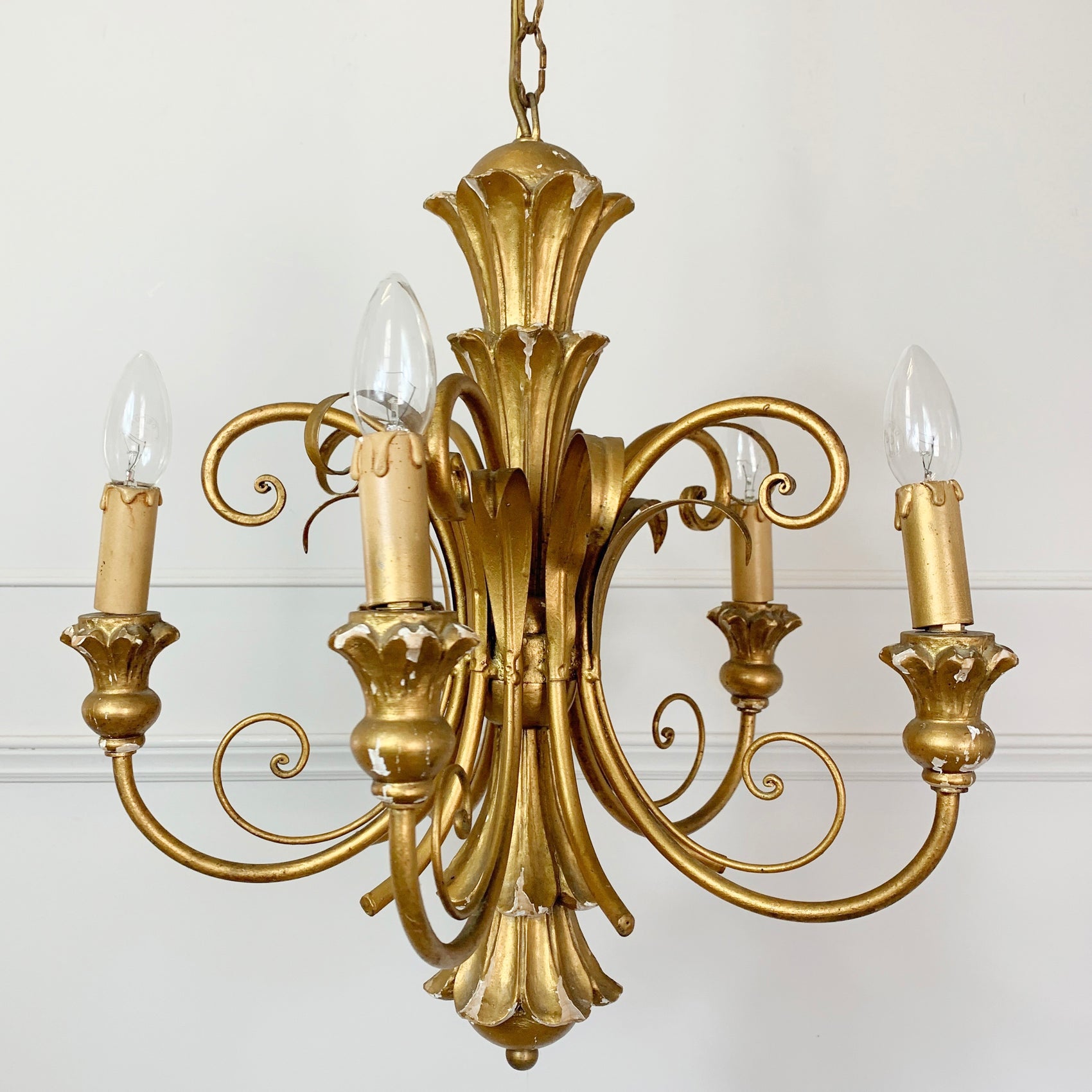 Italian Gold Wooden Scroll Chandelier 1960's