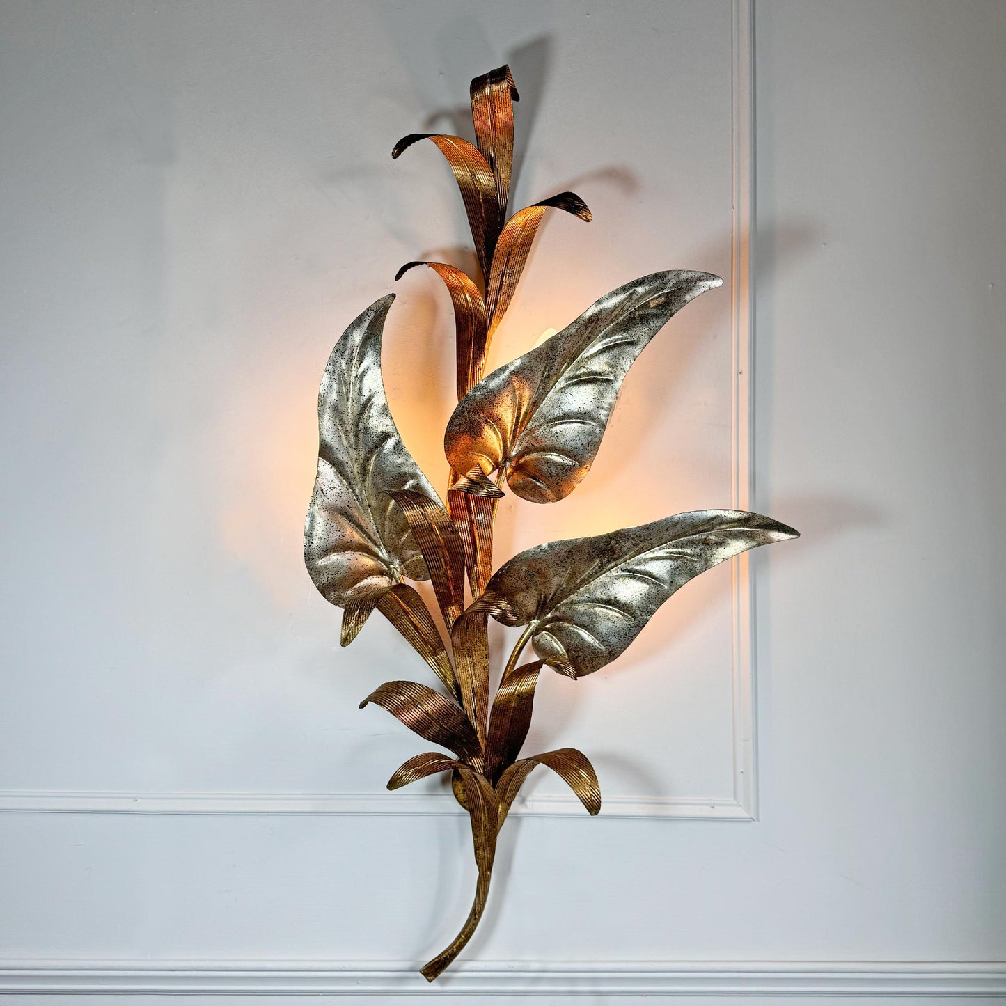 Vintage Silver and Gilt Leaf Wall Light 1970s Italian