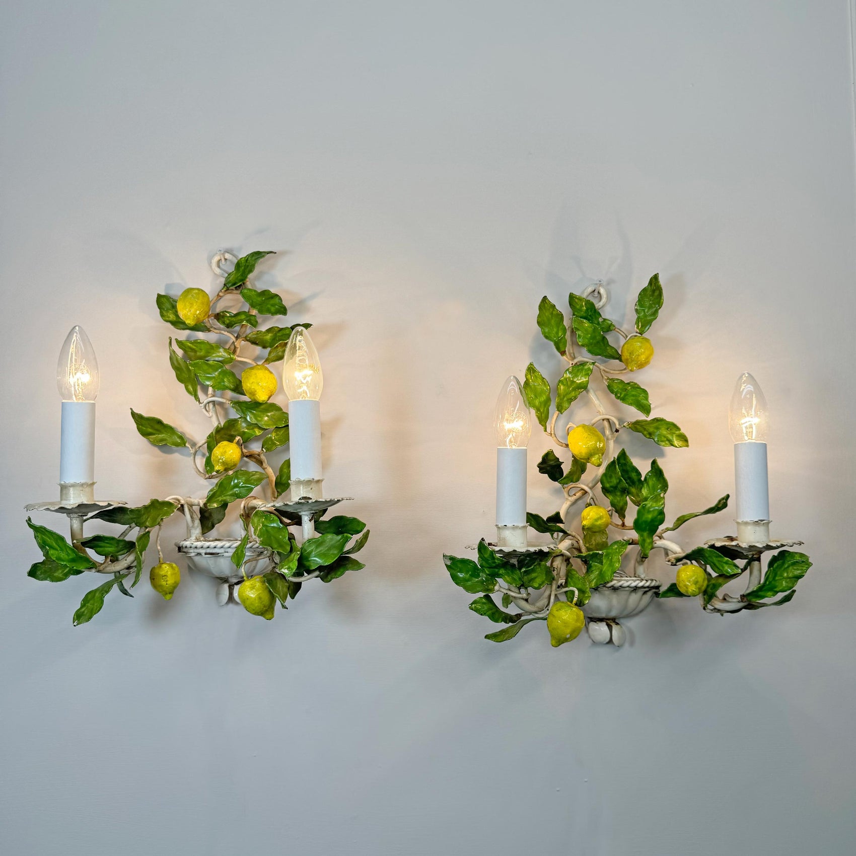 Pair of Amalfi Tole Lemon Wall Lights Italy 1950's