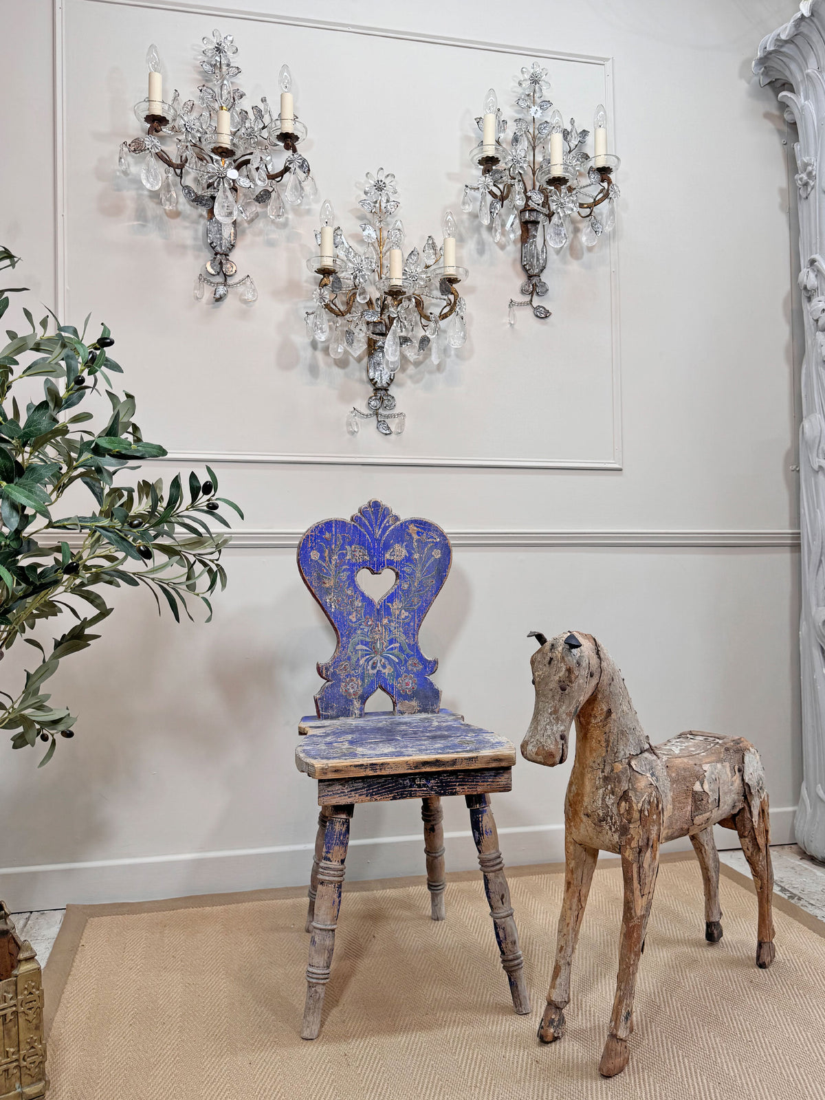 Maison Bagues Set of 3 Substantial Rock Crystal and Gilt Iron Wall Lights Circa 1930's France