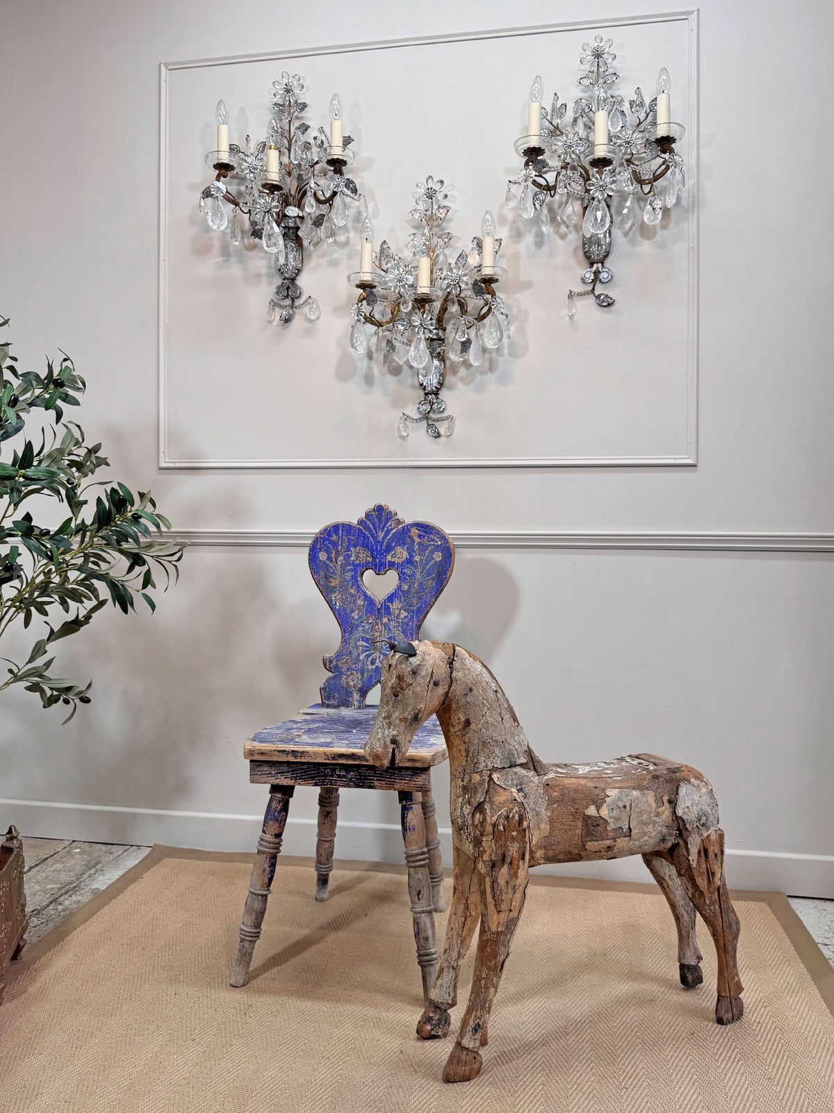 Maison Bagues Set of 3 Substantial Rock Crystal and Gilt Iron Wall Lights Circa 1930's France