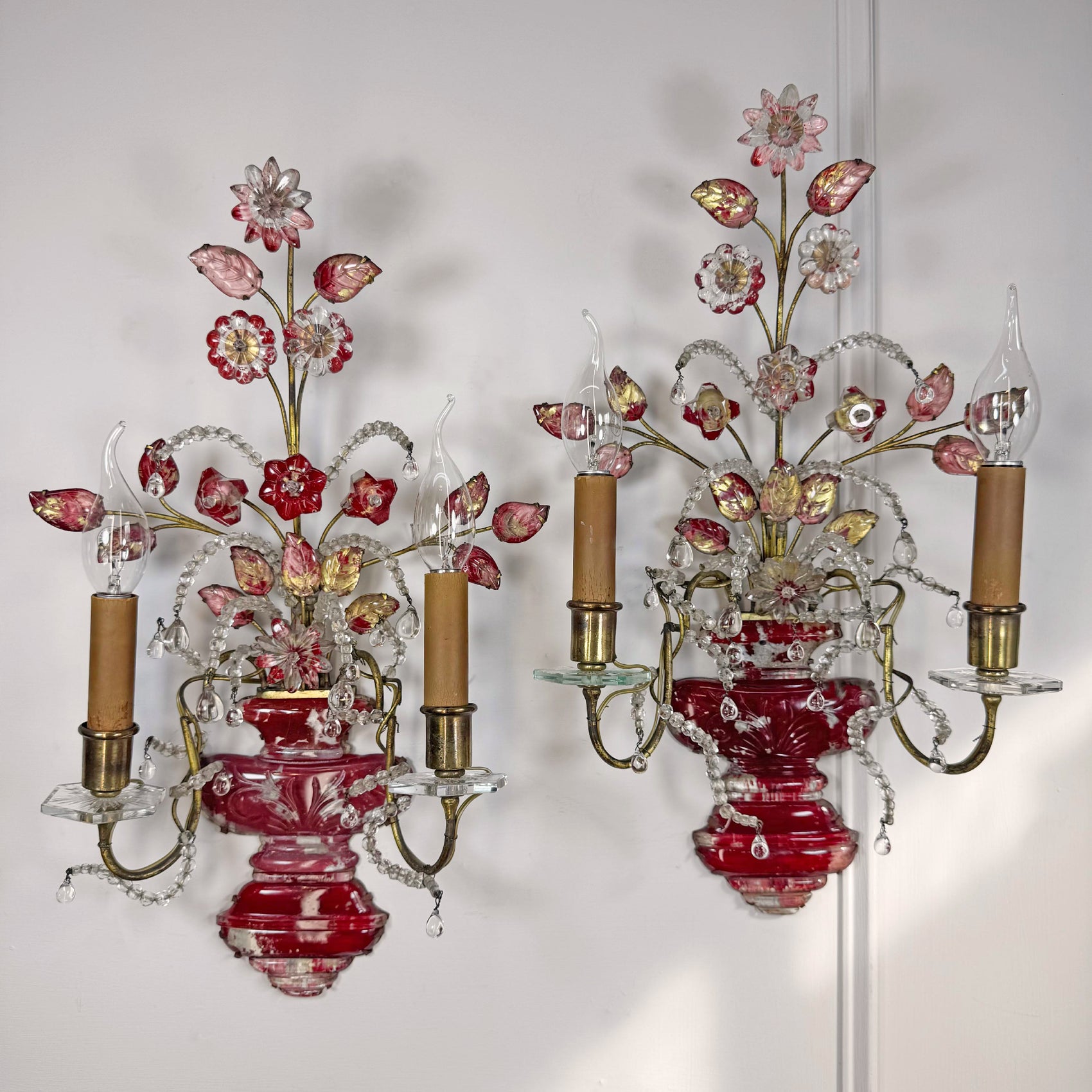 Pair of Maison Bagues Red Wall Sconces Circa 1910