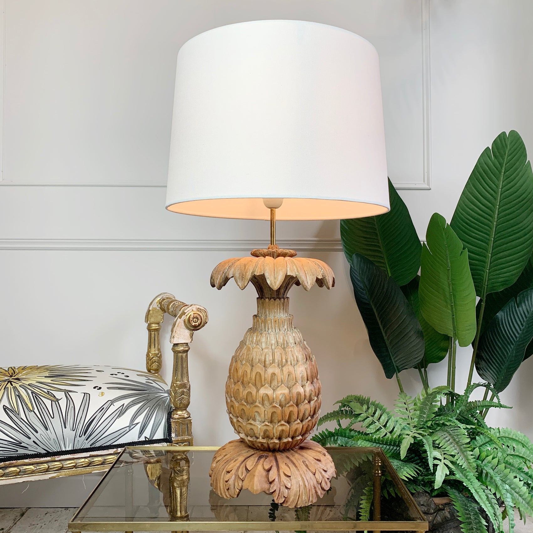 Maison Jansen Carved Wooden Pineapple Table Lamp