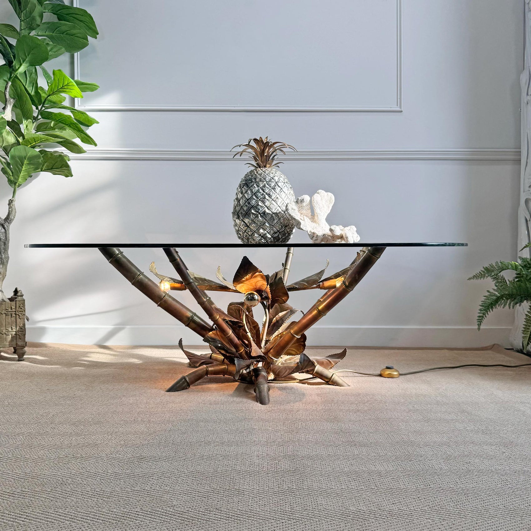 Maison Jansen Faux Bamboo Illuminated Gold Table 1970's