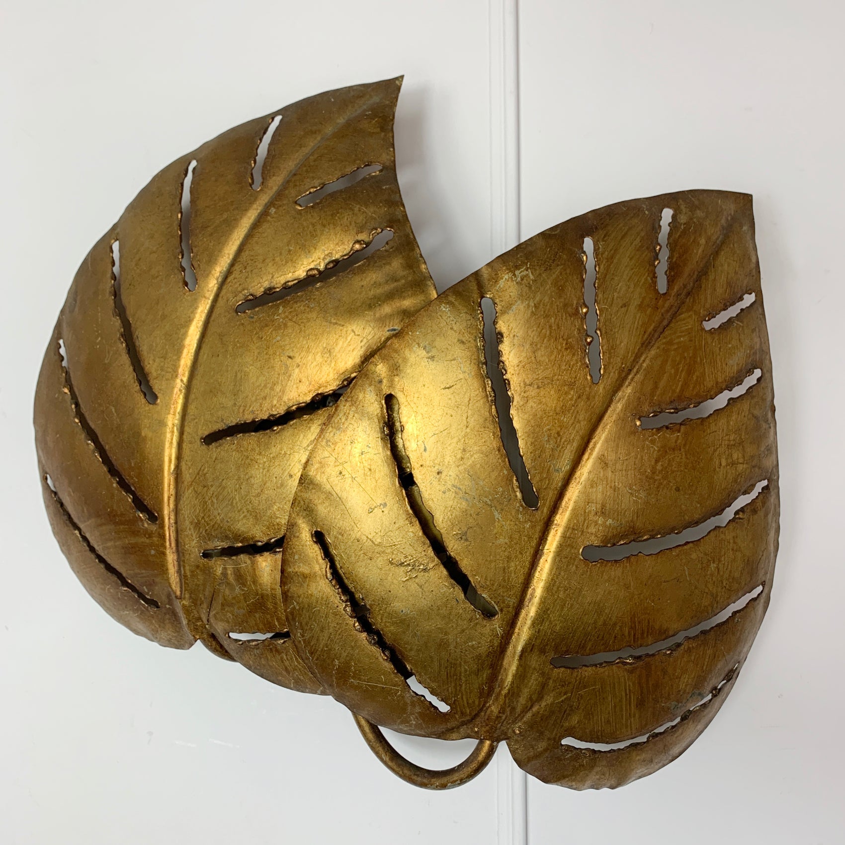 Maison Jansen Gold Monstera Double Leaf Wall Lights 1970's