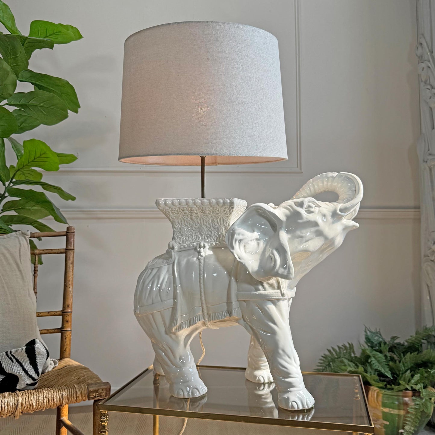 Mid Century Malicorne Ceramic Elephant Table Lamp