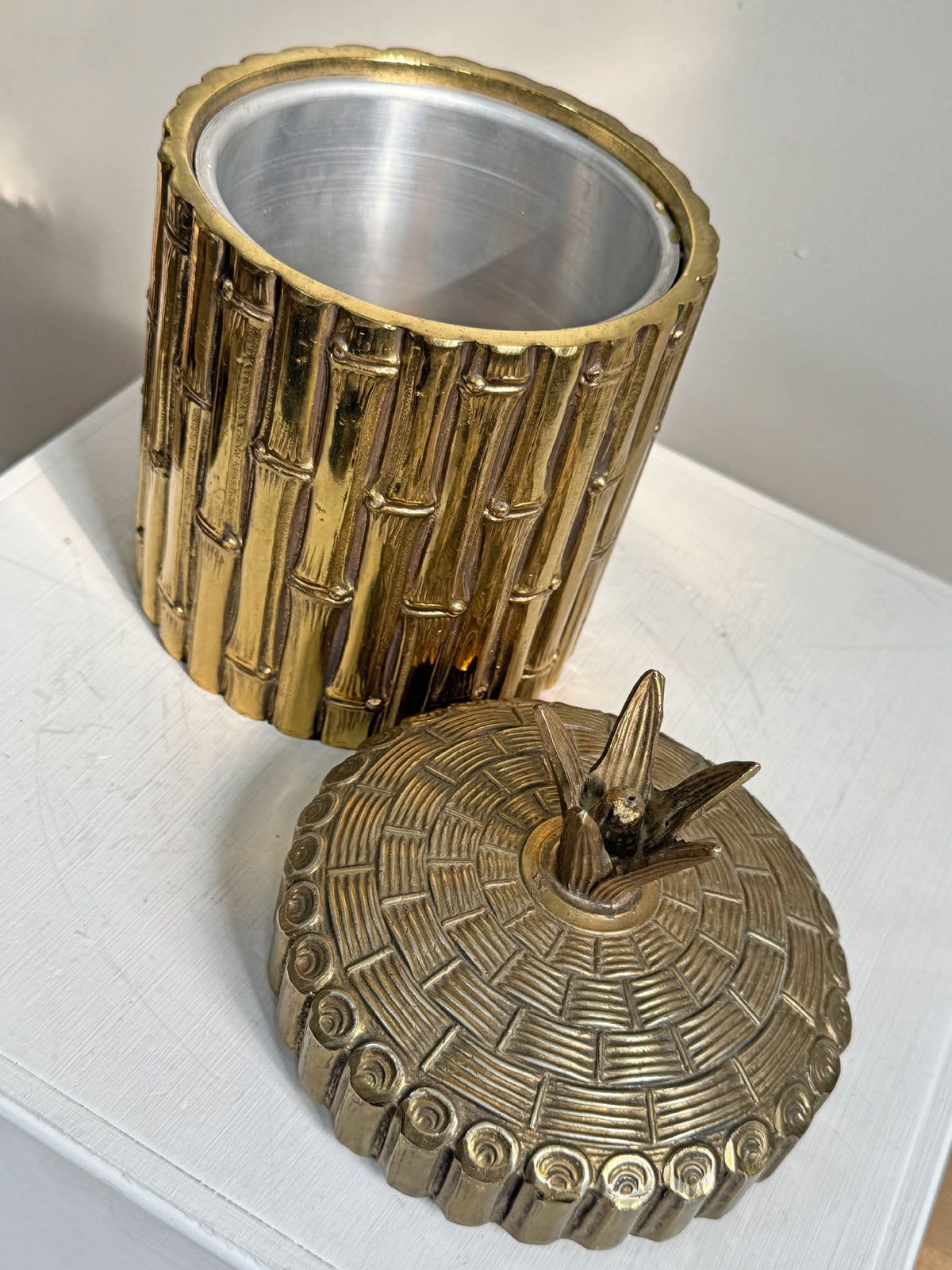 Mauro Manetti Gold Bamboo Basket Ice Bucket Italy 1960's