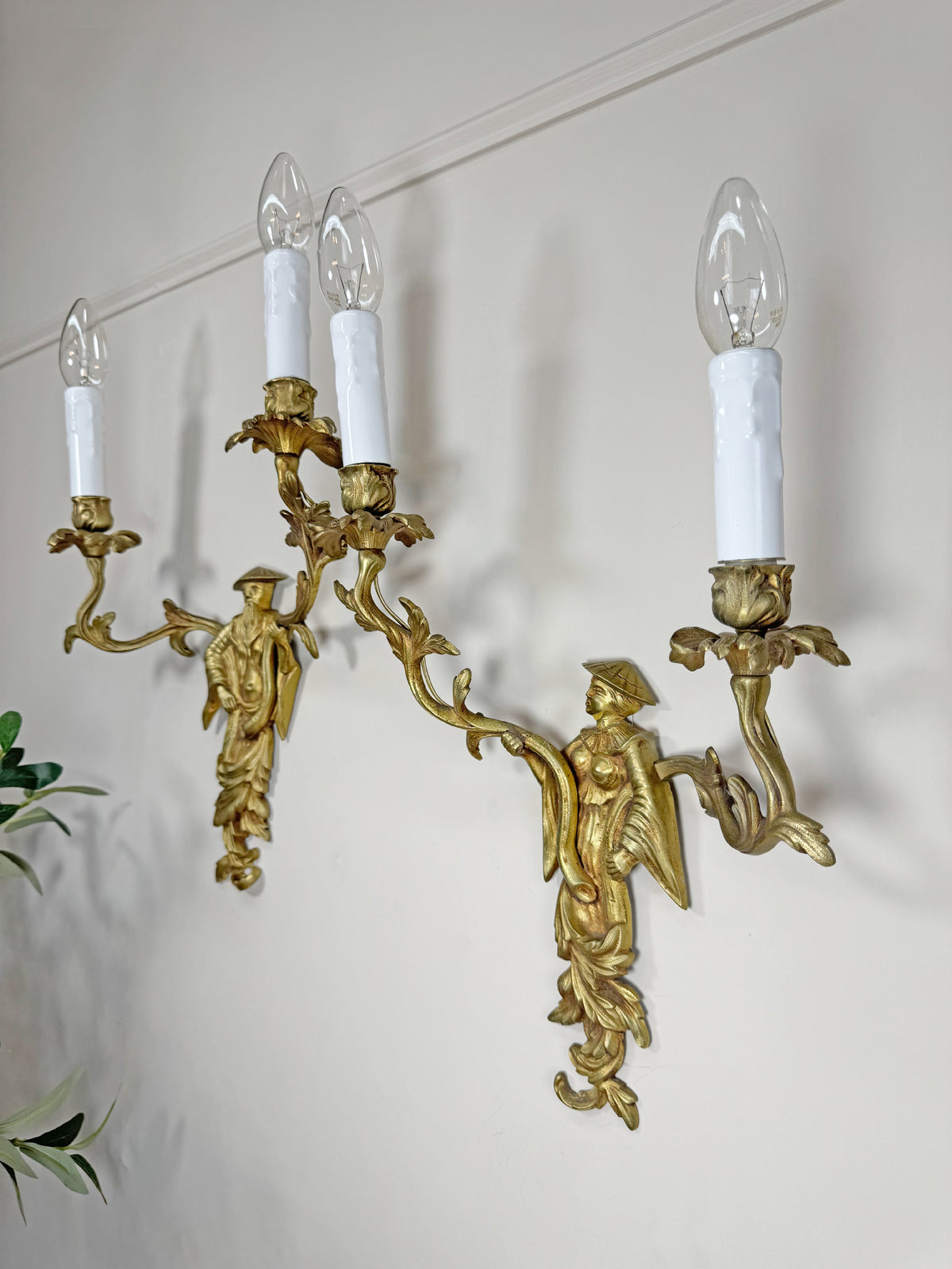 Pair of Mid Century Chinoiserie Figure Wall Lights