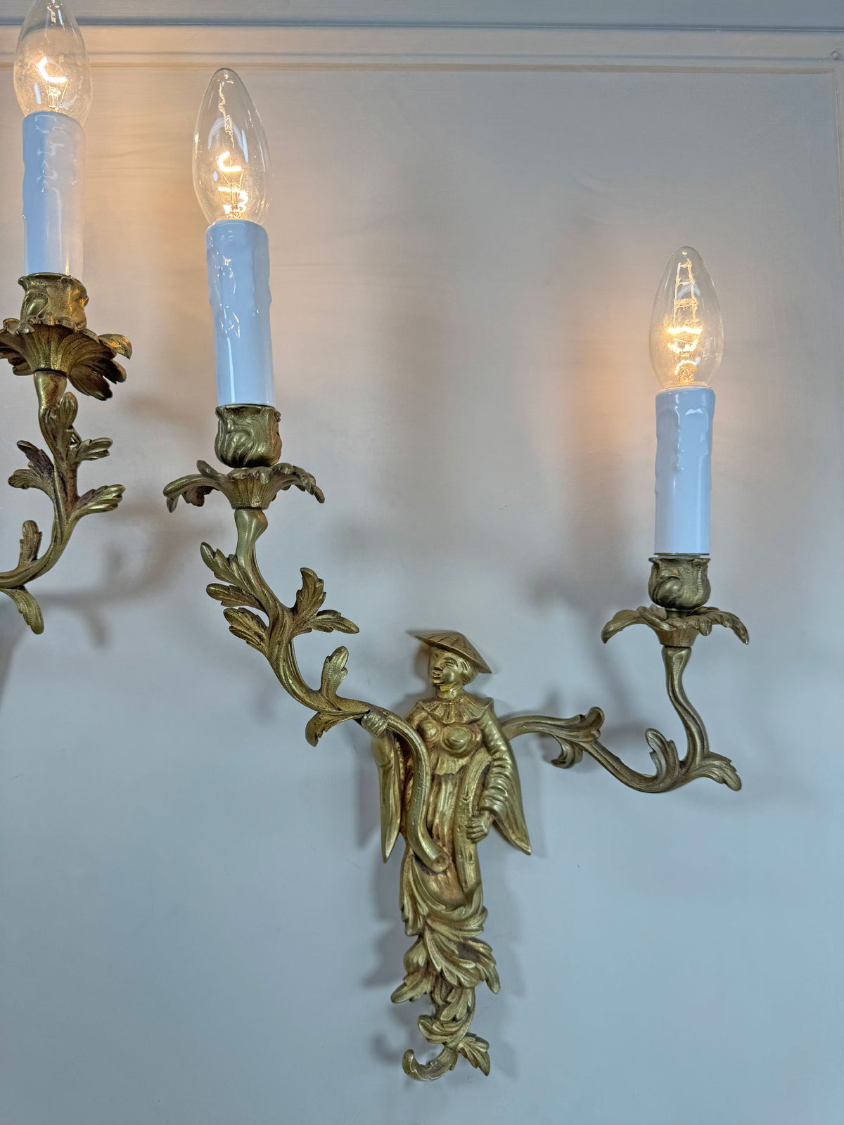 Pair of Mid Century Chinoiserie Figure Wall Lights