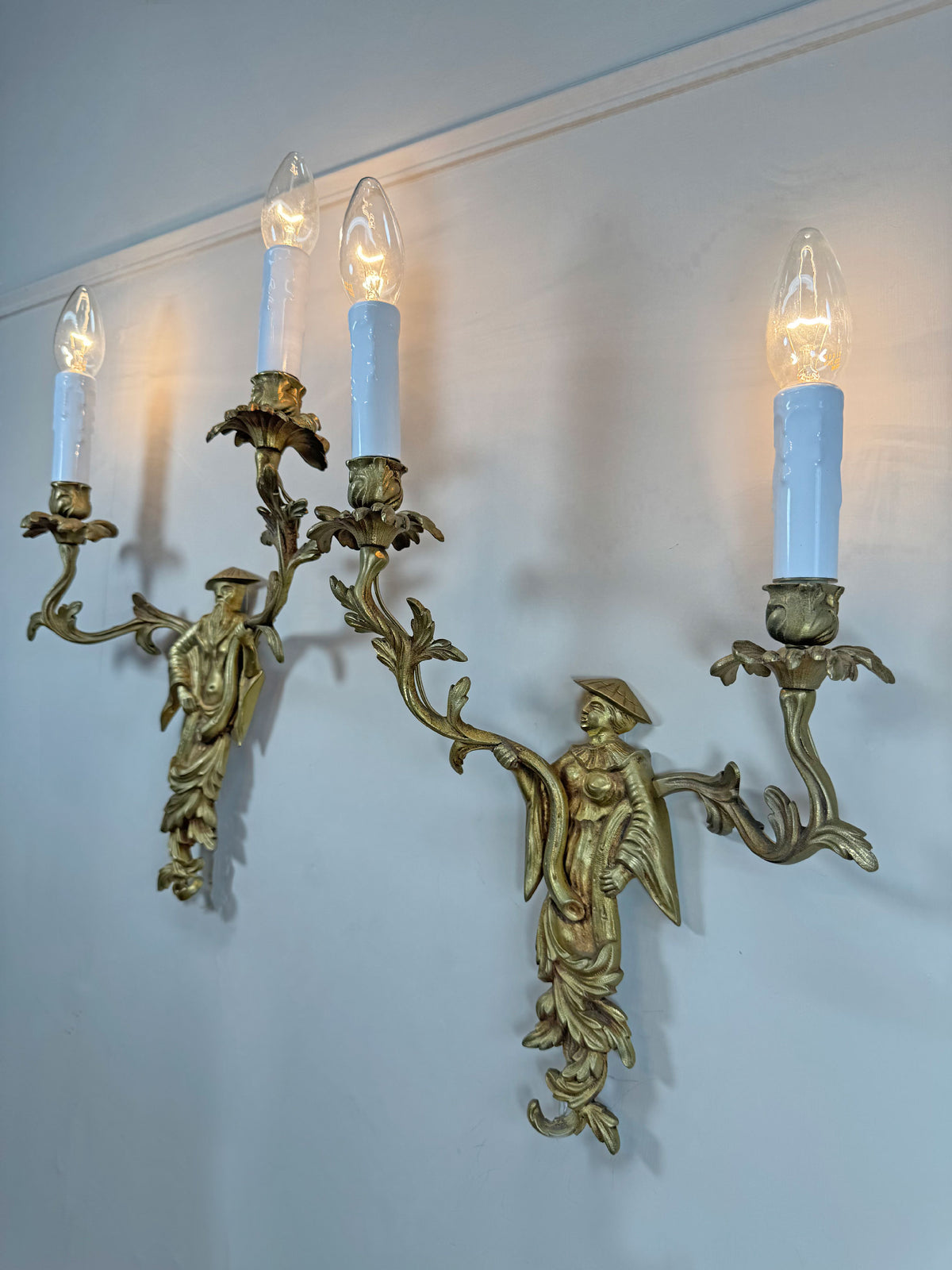 Pair of Mid Century Chinoiserie Figure Wall Lights