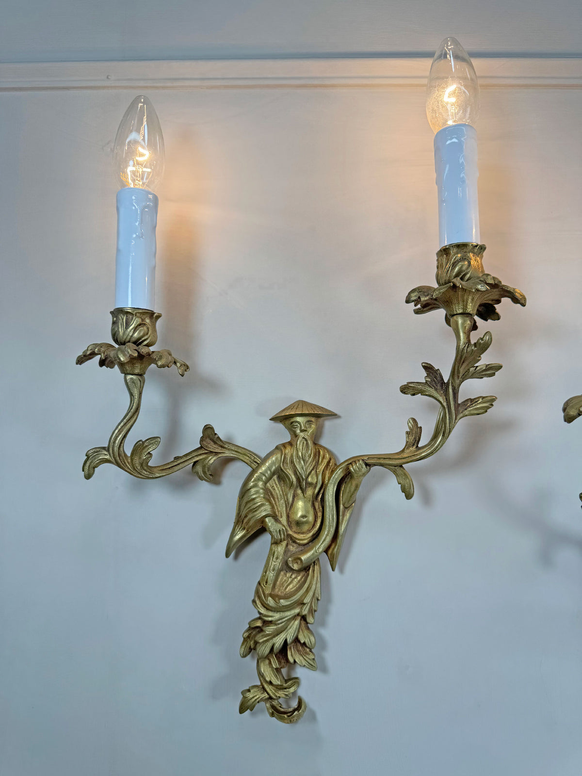 Pair of Mid Century Chinoiserie Figure Wall Lights