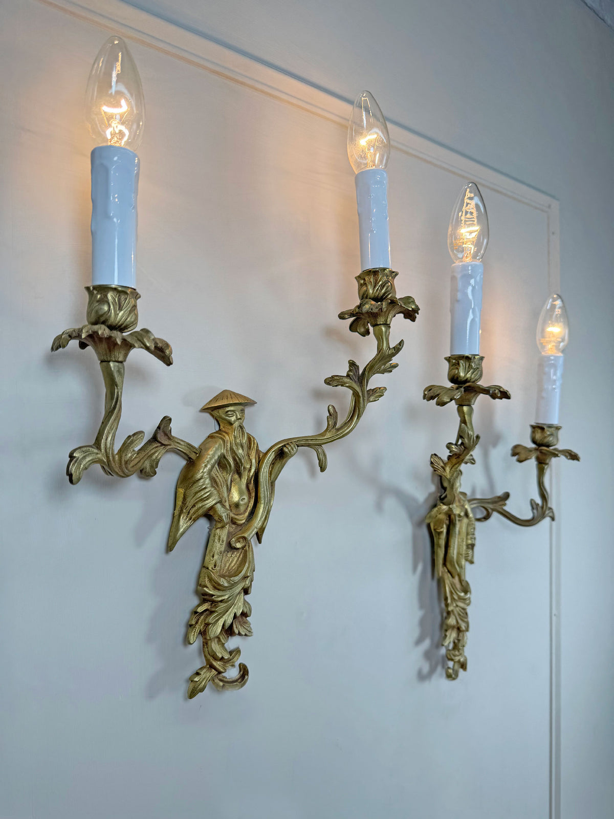 Pair of Mid Century Chinoiserie Figure Wall Lights