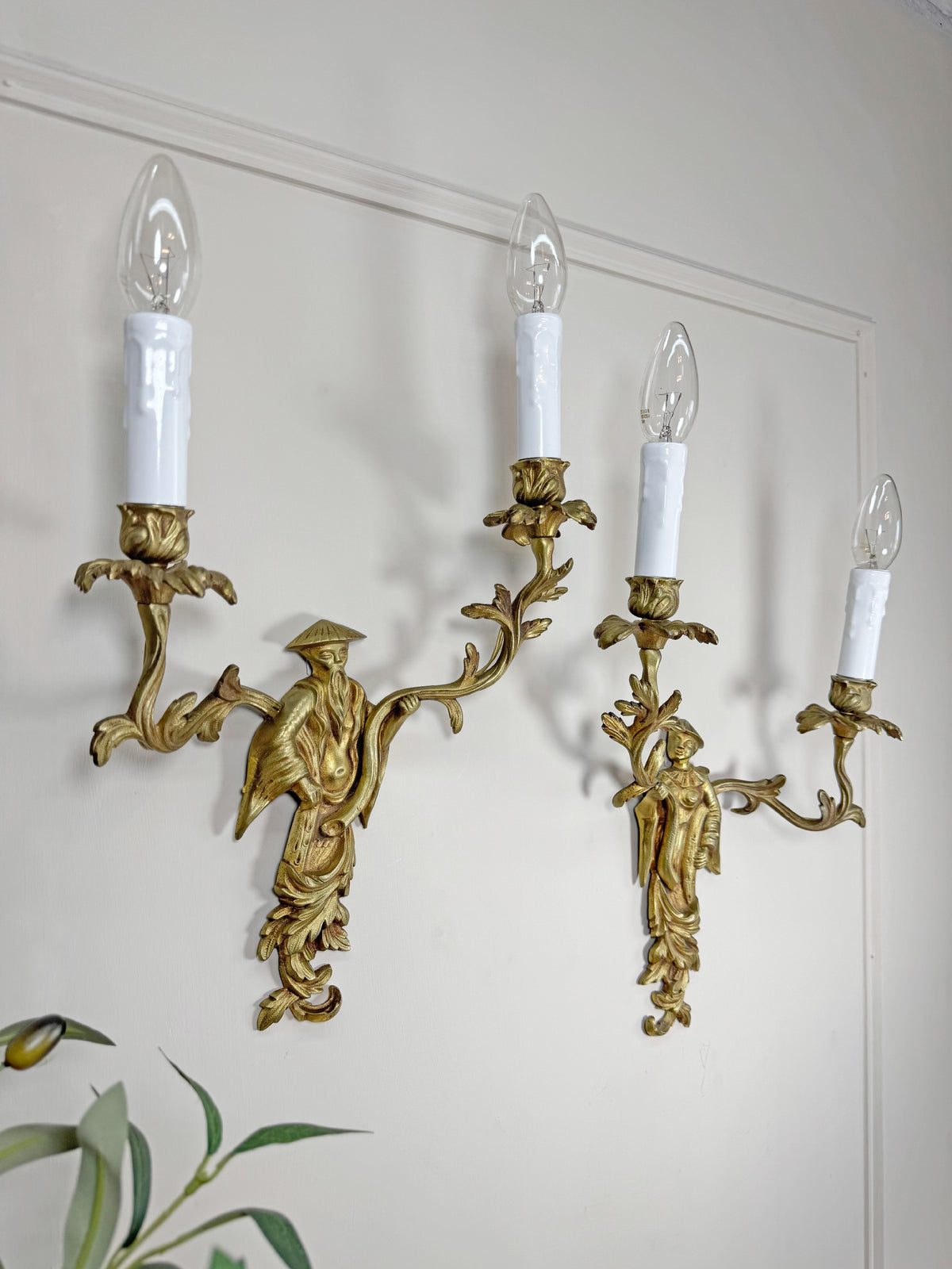 Pair of Mid Century Chinoiserie Figure Wall Lights